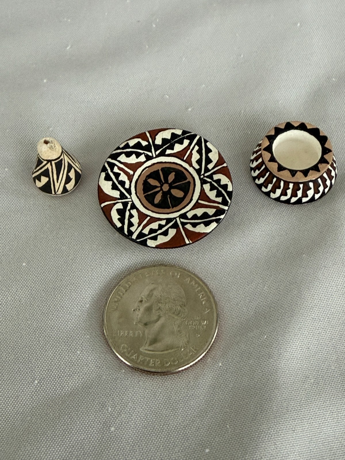 3 Piece Lot Miniature Pueblo Pottery Signed Hand Made
