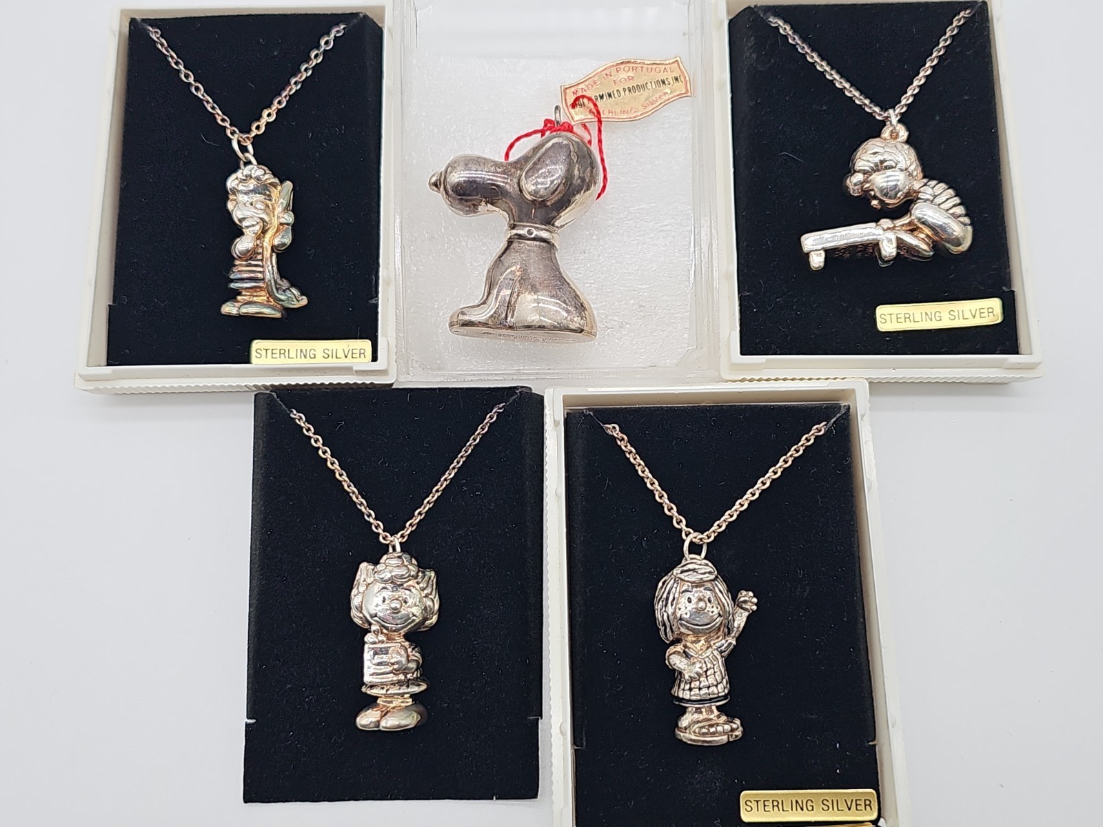 RARE VTG SNOOPY & PEANUTS GANG Sterling Silver Pendant Necklaces UFS 1970s GRAIL RARE VTG SNOOPY & PEANUTS GANG Sterling Silver Pendant Necklaces UFS 1970s GRAIL