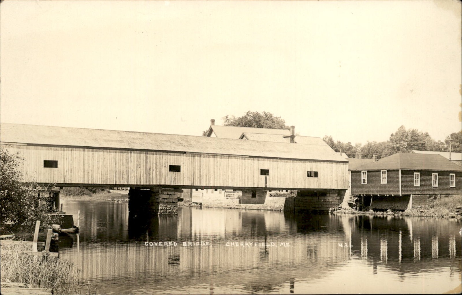 Cherryfield ME Covered Bridge c1910s Real Photo Vintage Postcard bhn