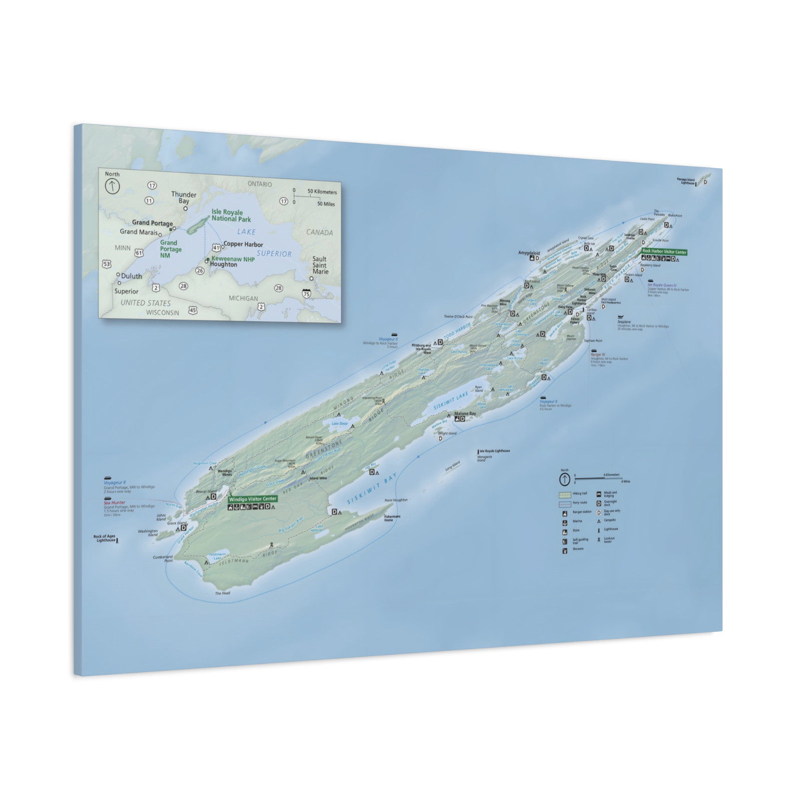 Isle Royale National Park Michigan Tour Guide Map Framed Poster 48x32