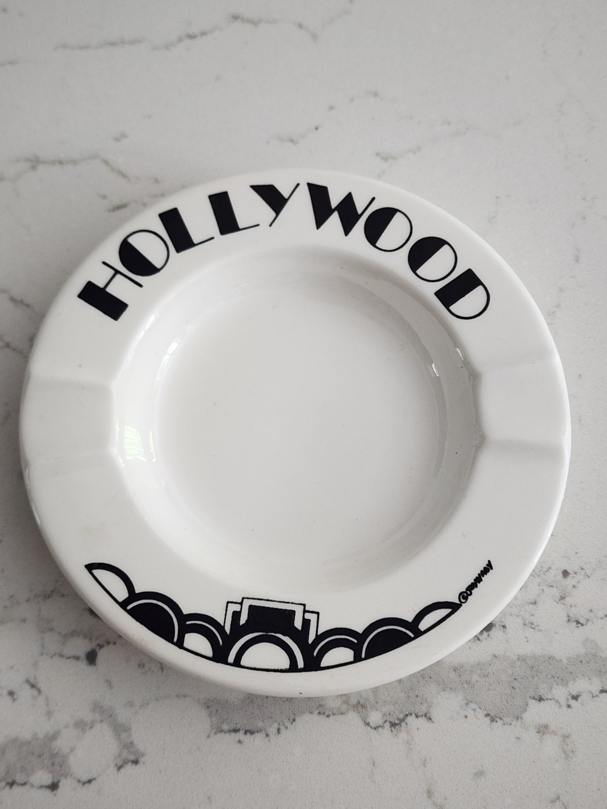 Vintage Hollywood California Retro Art Deco Black White Ashtray Signed