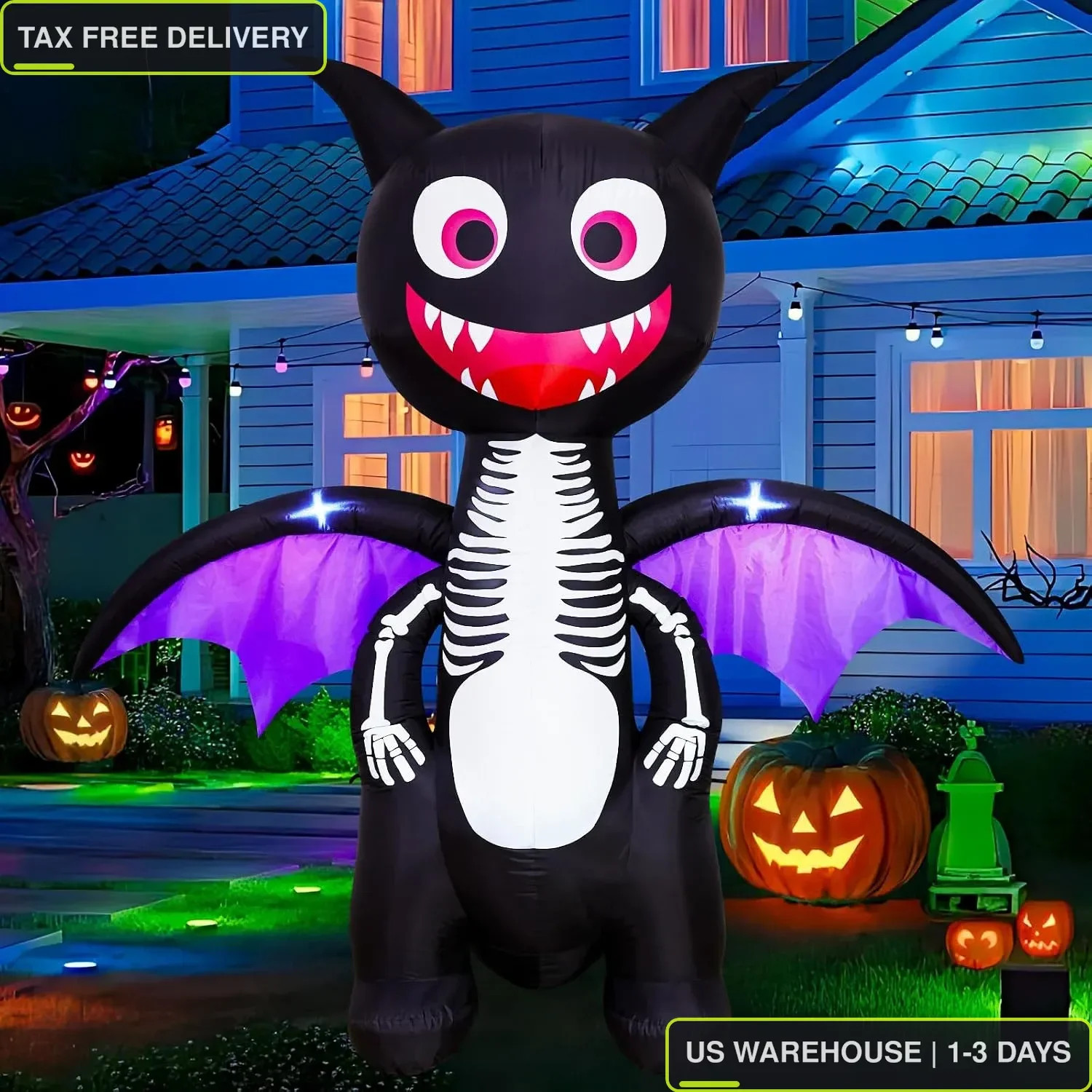 6.8 FT Halloween Inflatables Dragon with LED Lights Outdoor Decorations Blow Up
