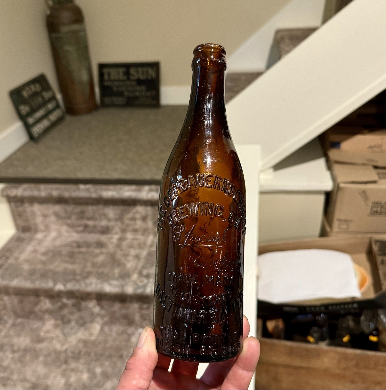 The Geo Bauernschmidt Brewing Co Special Export Baltimore MD Blown Beer Bottle The Geo Bauernschmidt Brewing Co Special Export Baltimore MD Blown Beer Bottle