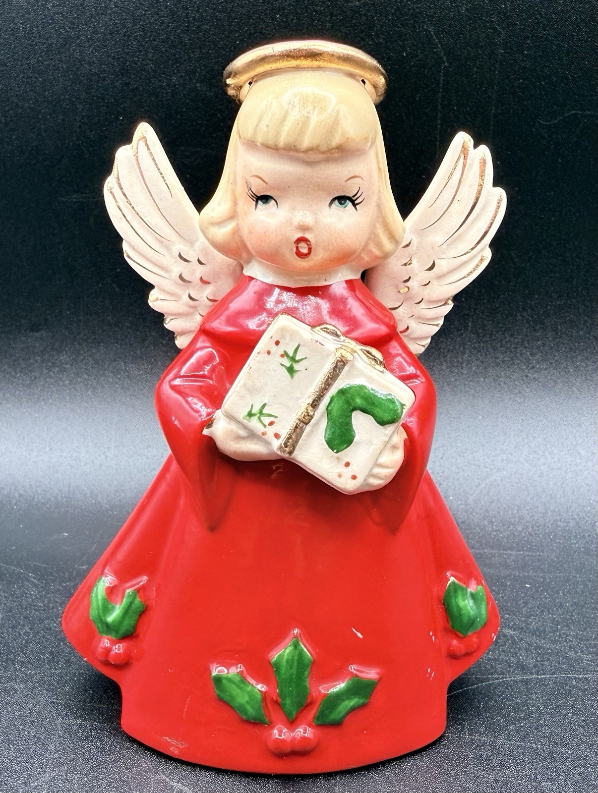 MCM Vintage NAPCOWARE Christmas Girl Angel with Present Figurine Gold Trim MCM Vintage NAPCOWARE Christmas Girl Angel with Present Figurine Gold Trim