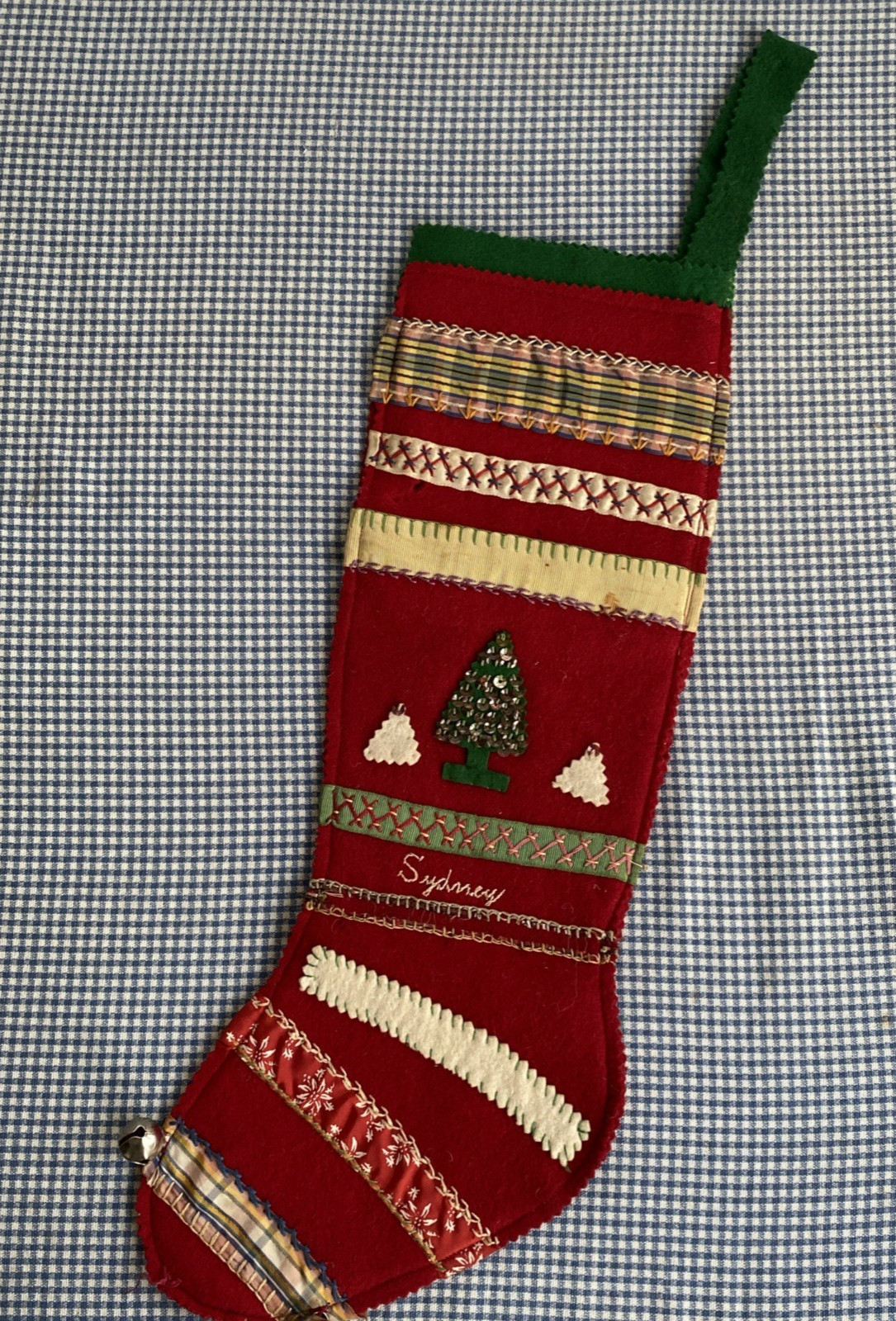 Handmade Vintage Felt Christmas Stocking Sequins MCM Decor 1950\'s 18\