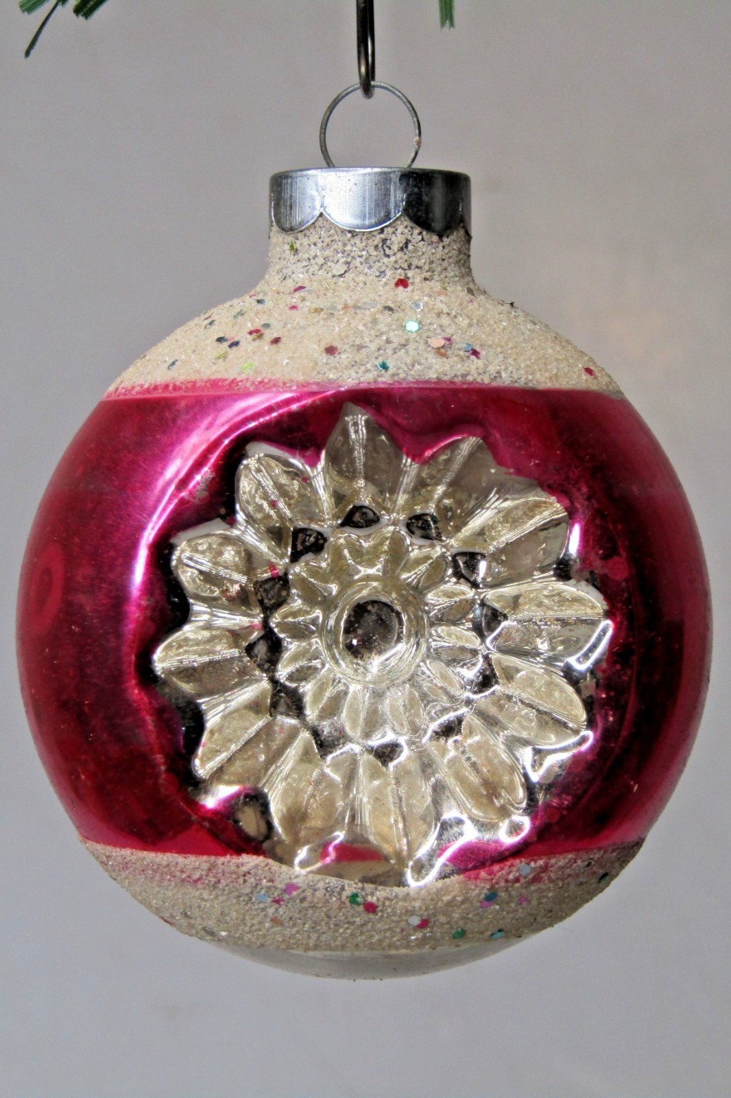 VTG Glass Mica Dbl Indent STAR Embossed Confetti BALL Christmas Ornament Franke