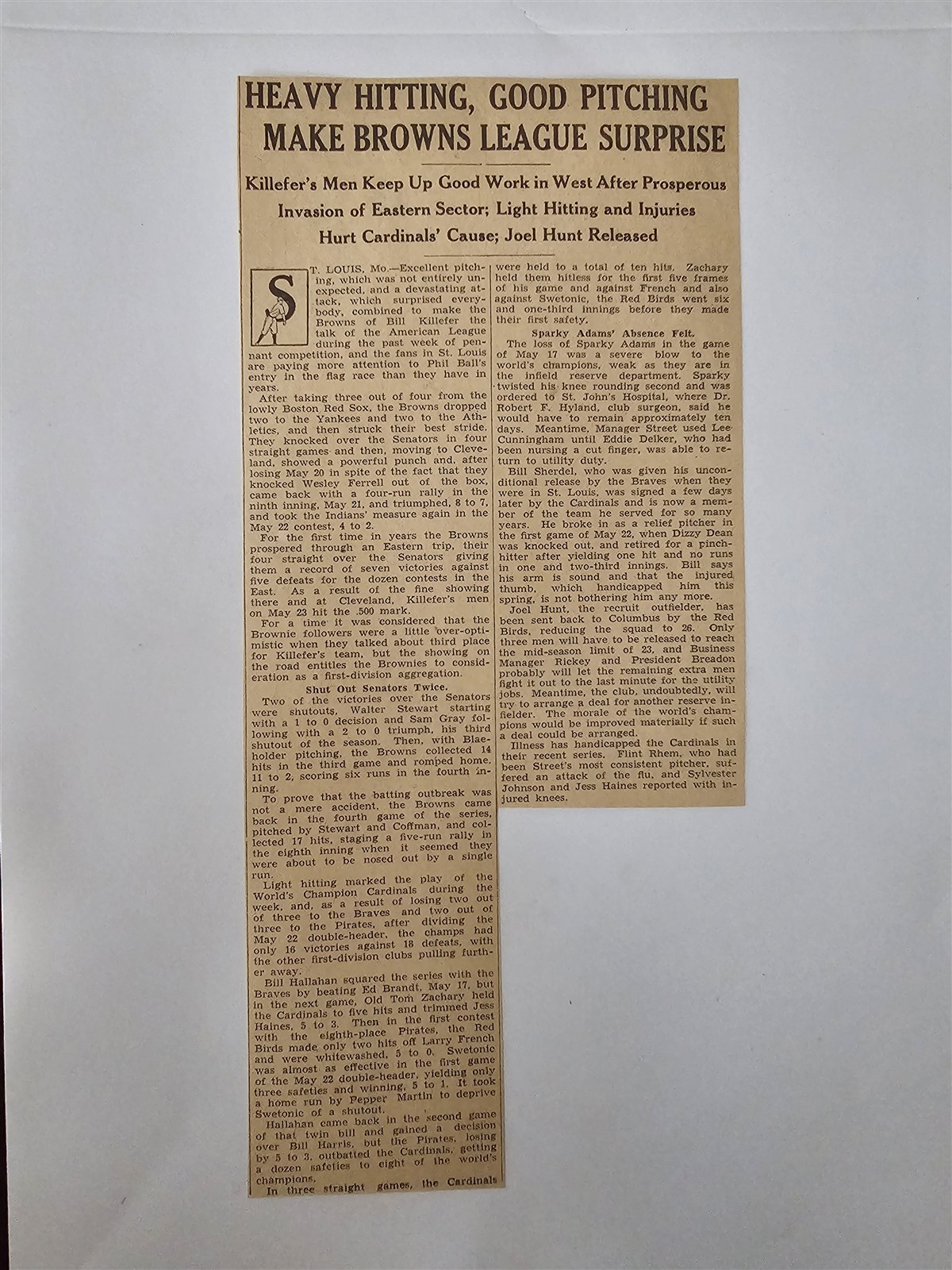 St. Louis Browns Baseball 1932 Sporting News Bill Killefer Bill Sherdel St. Louis Browns Baseball 1932 Sporting News Bill Killefer Bill Sherdel