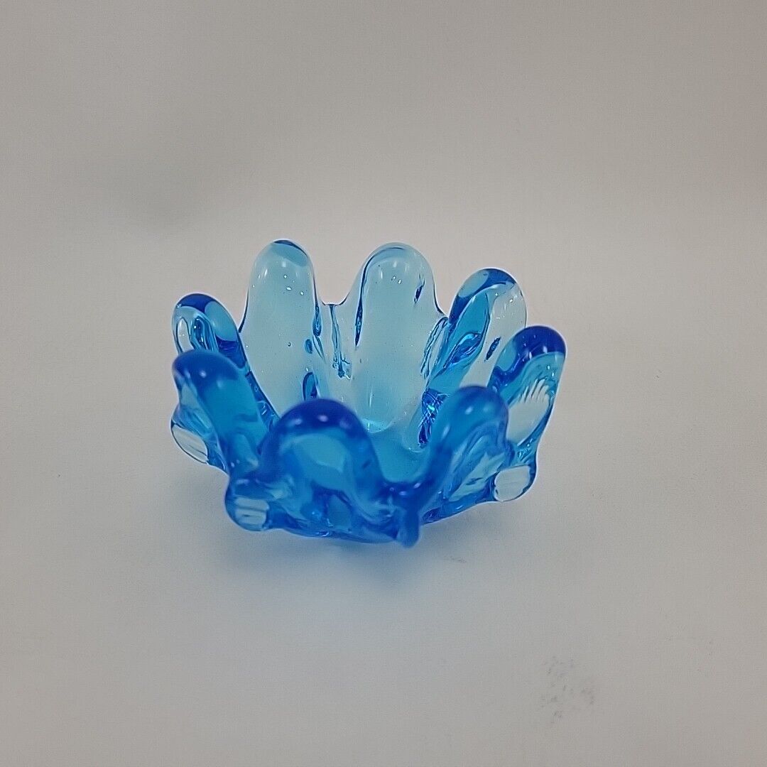MCM Swung Glass Blue Candy Dish, Candle Holder or Ashtray