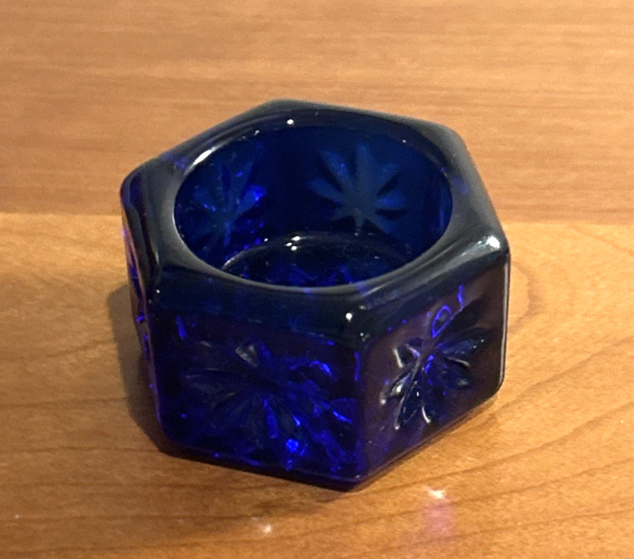 Vintage Cobalt Blue Open Salt Cellar Salt Dip Hexagon 1 1/2\