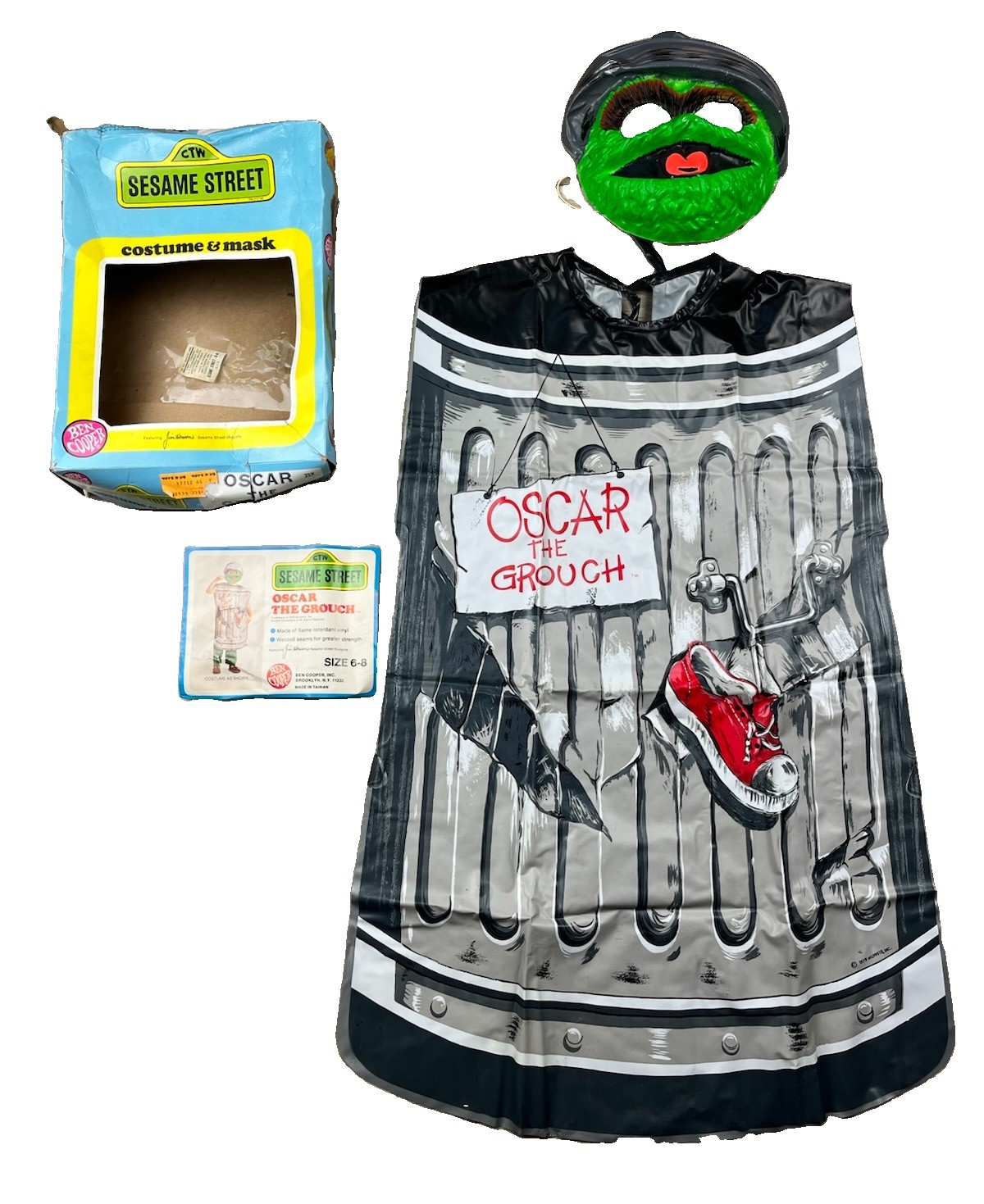 Vintage 1979 Ben Cooper Sesame Street Oscar the Grouch Halloween Mask Size 6-8