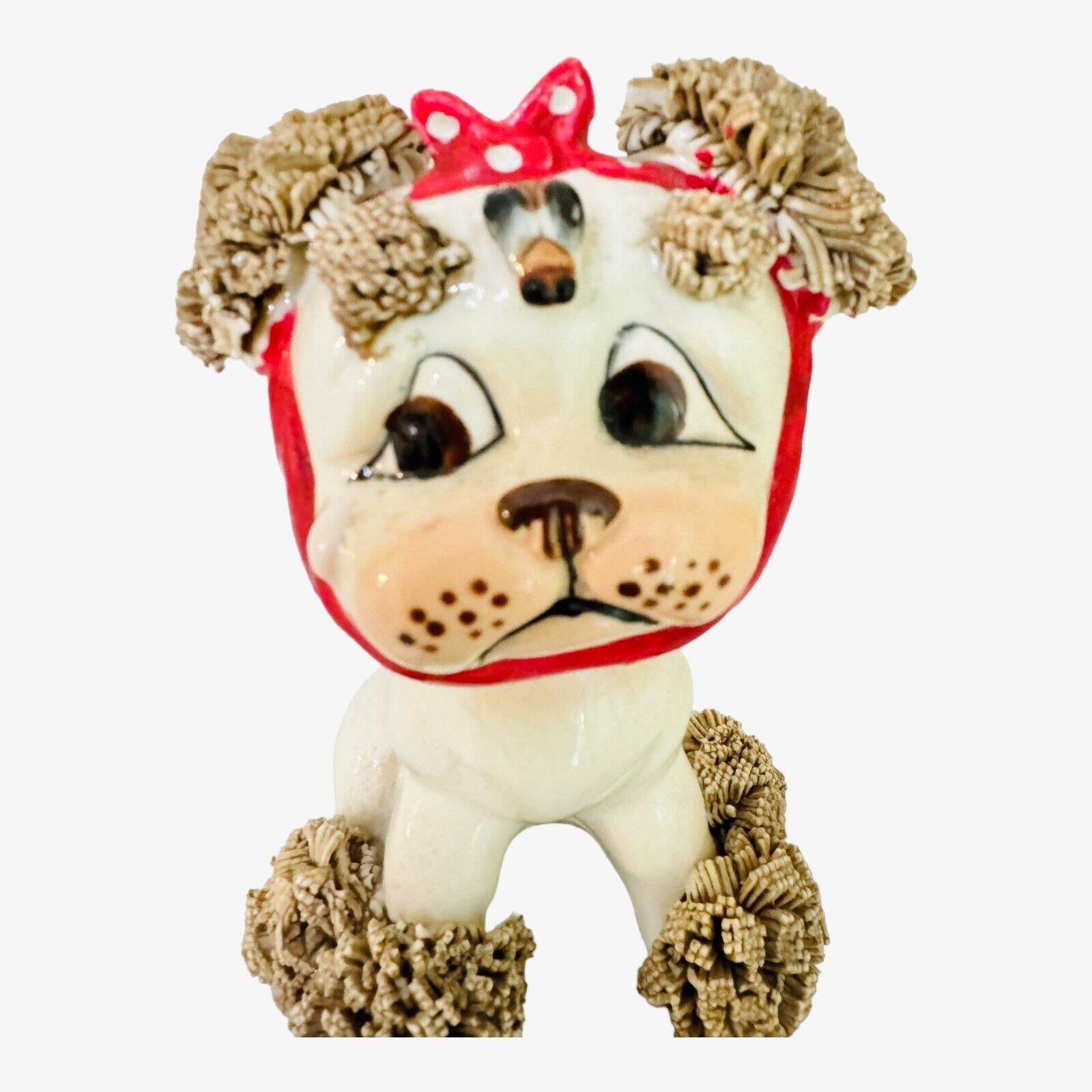 Vintage 1950s Lefton Dog Toothache Puppy Figurine Spaghetti Trim Fly Japan
