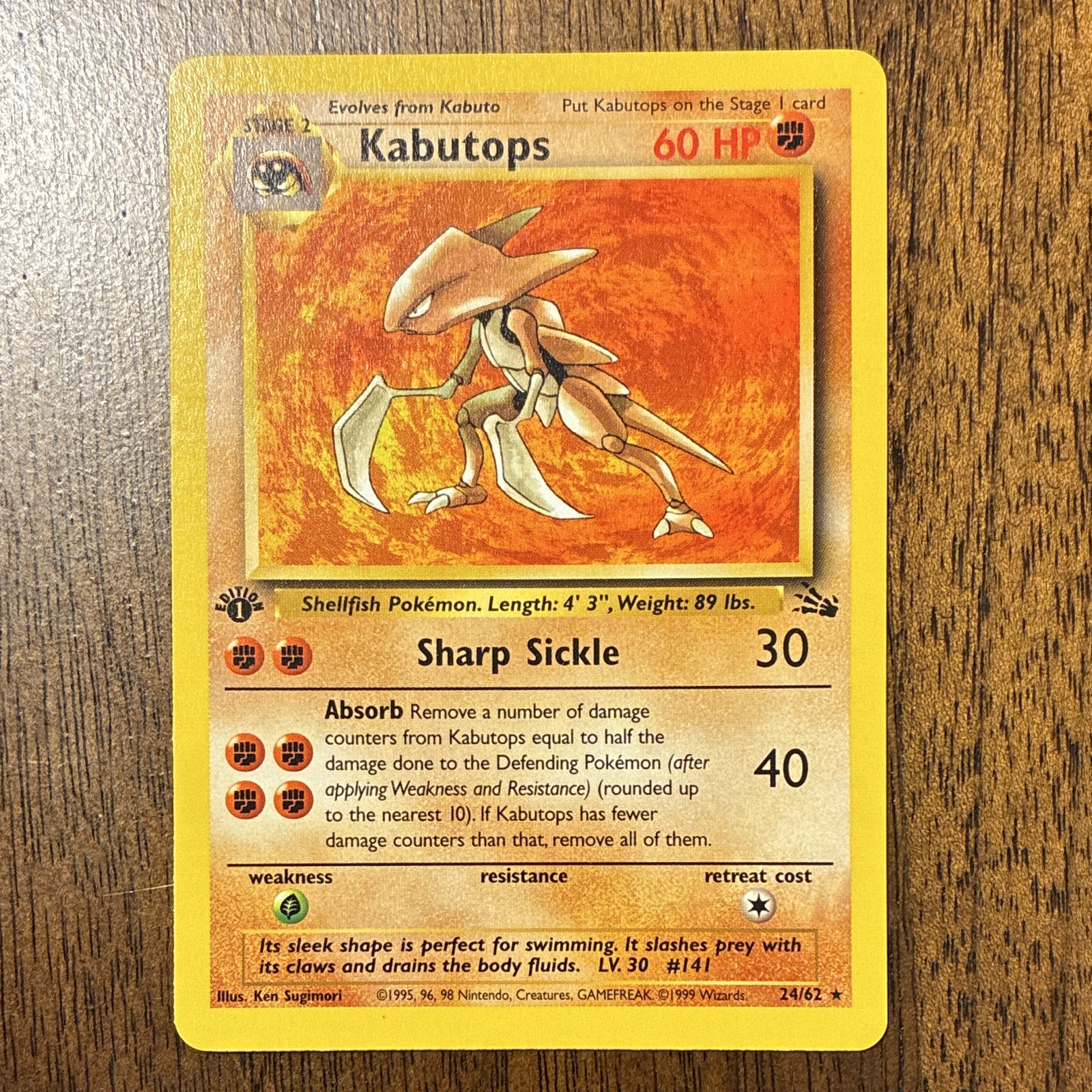Pokémon 1st Edition Kabutops 24/62 Trading Card 1999 English Wizards