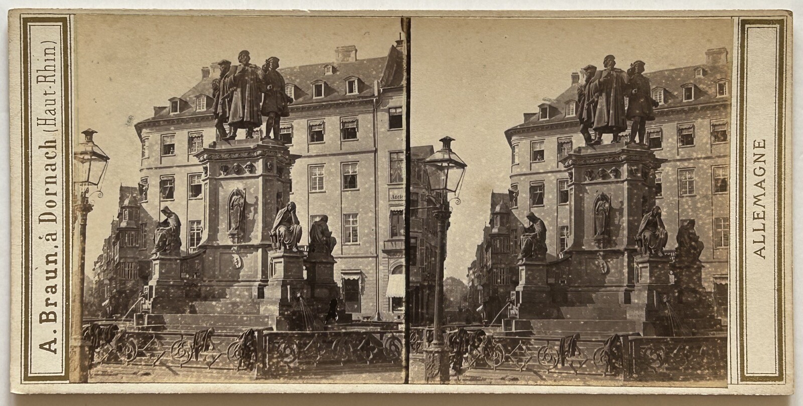 Germany Gutenberg Monument Frankfurt c1862 Photo A. Braun Stereo Vintage
