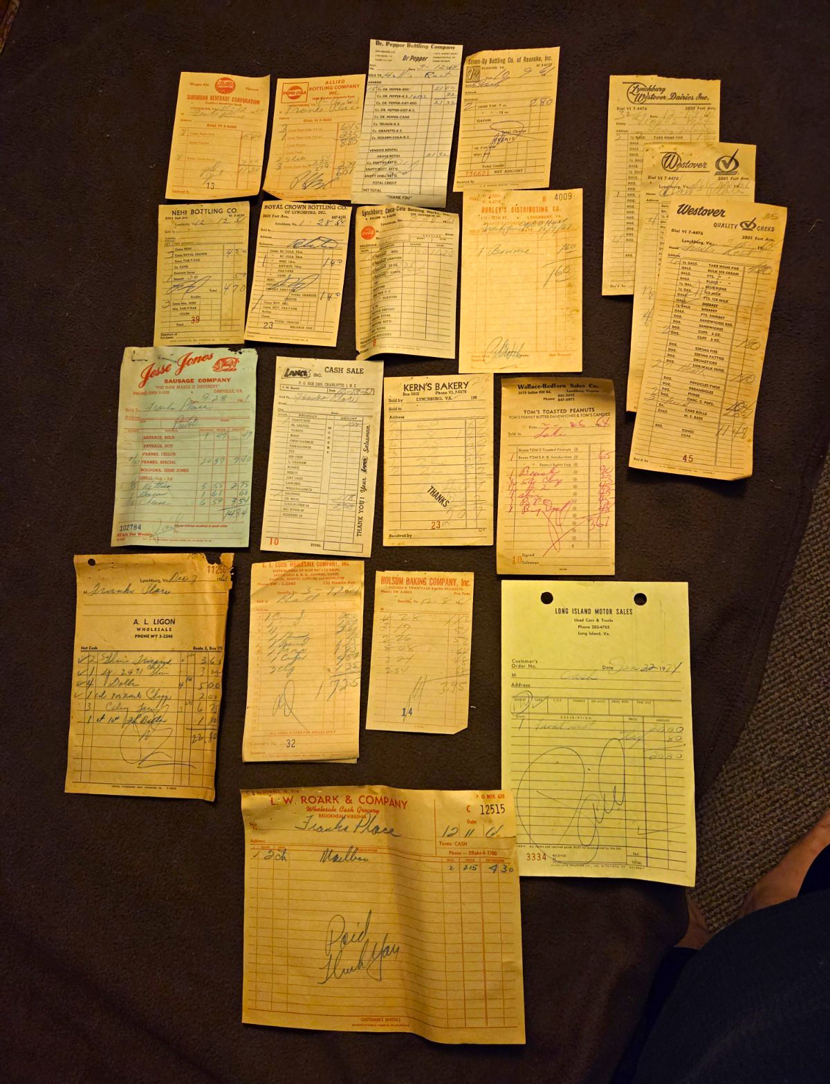 Lynchburg Virginia Paper Ephemera Lot Business Receipts & Invoices Coke Westover