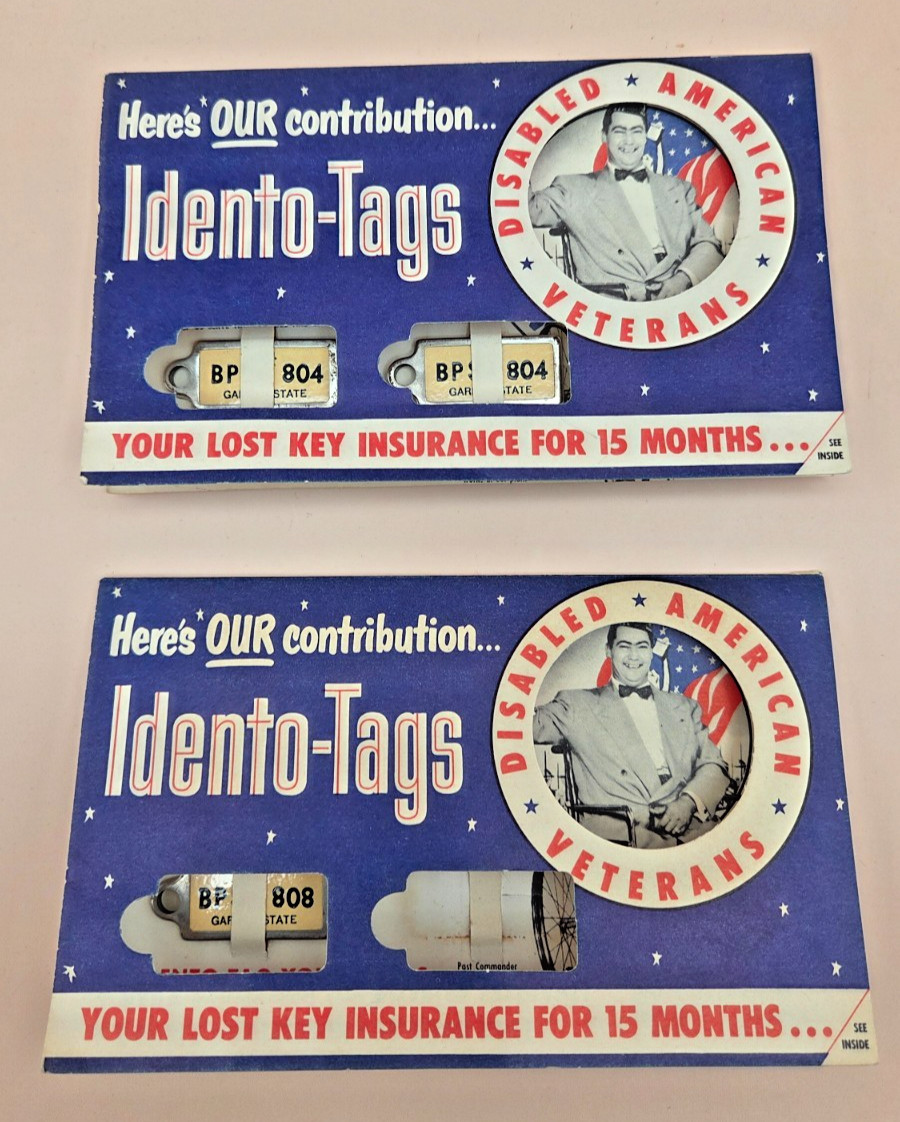 Vintage 1953 DAV Disabled American Veterans NJ Idento Tags New Jersey Lot 2 Card