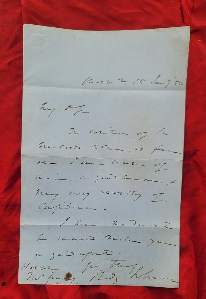 Reverdy Johnson 1850 Autograph letter, signed Dred Scott Case- Mary Surratt