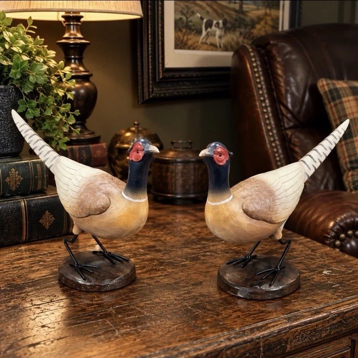 Rachel Ashwell The Farmhouse Pheasant Bird Figurines Pair Rustic Farmhouse Decor
