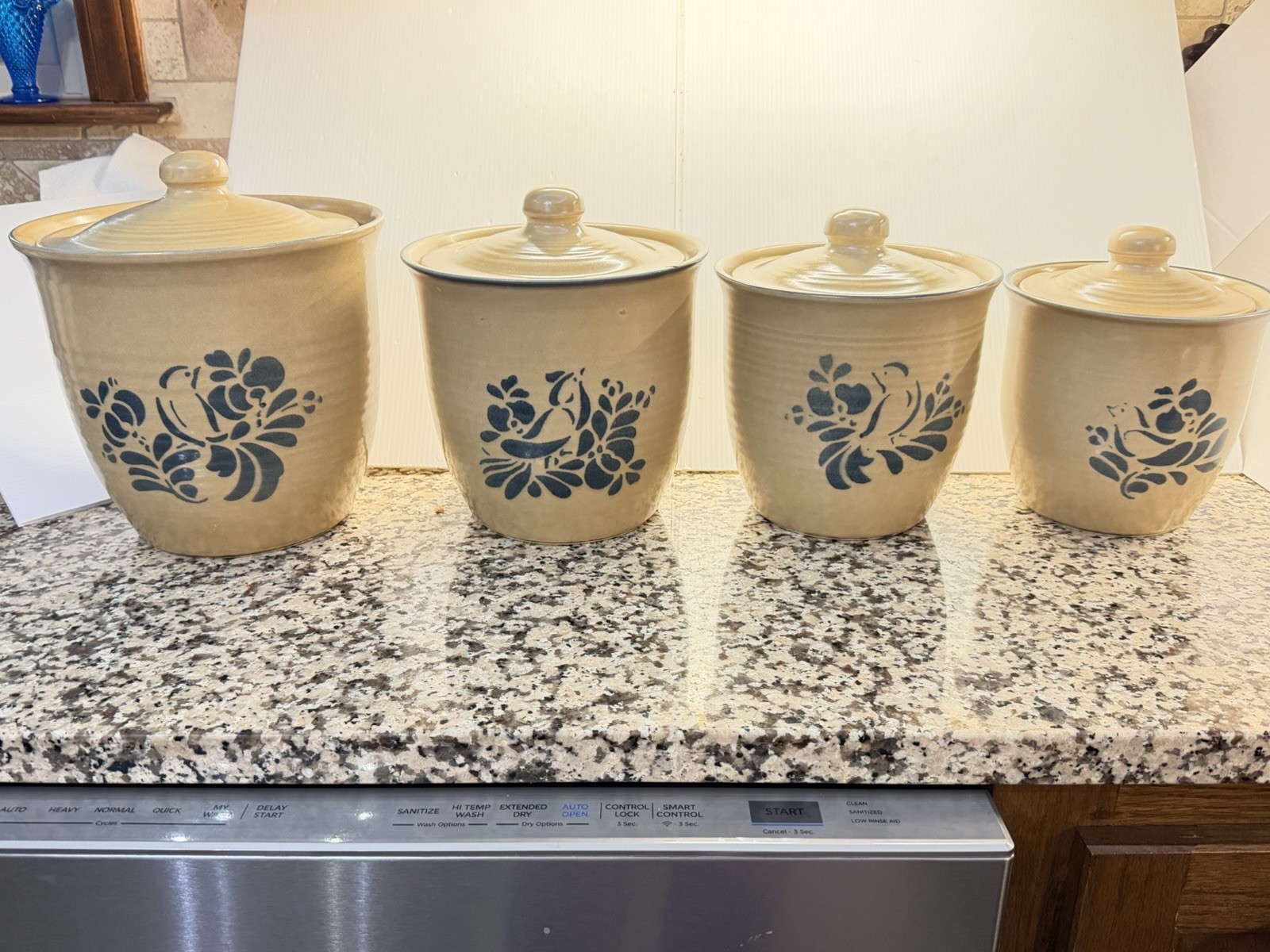 VTG Pfaltzgraff Folk Art Birds and Tulips Canister Set - Complete Set of 4 -