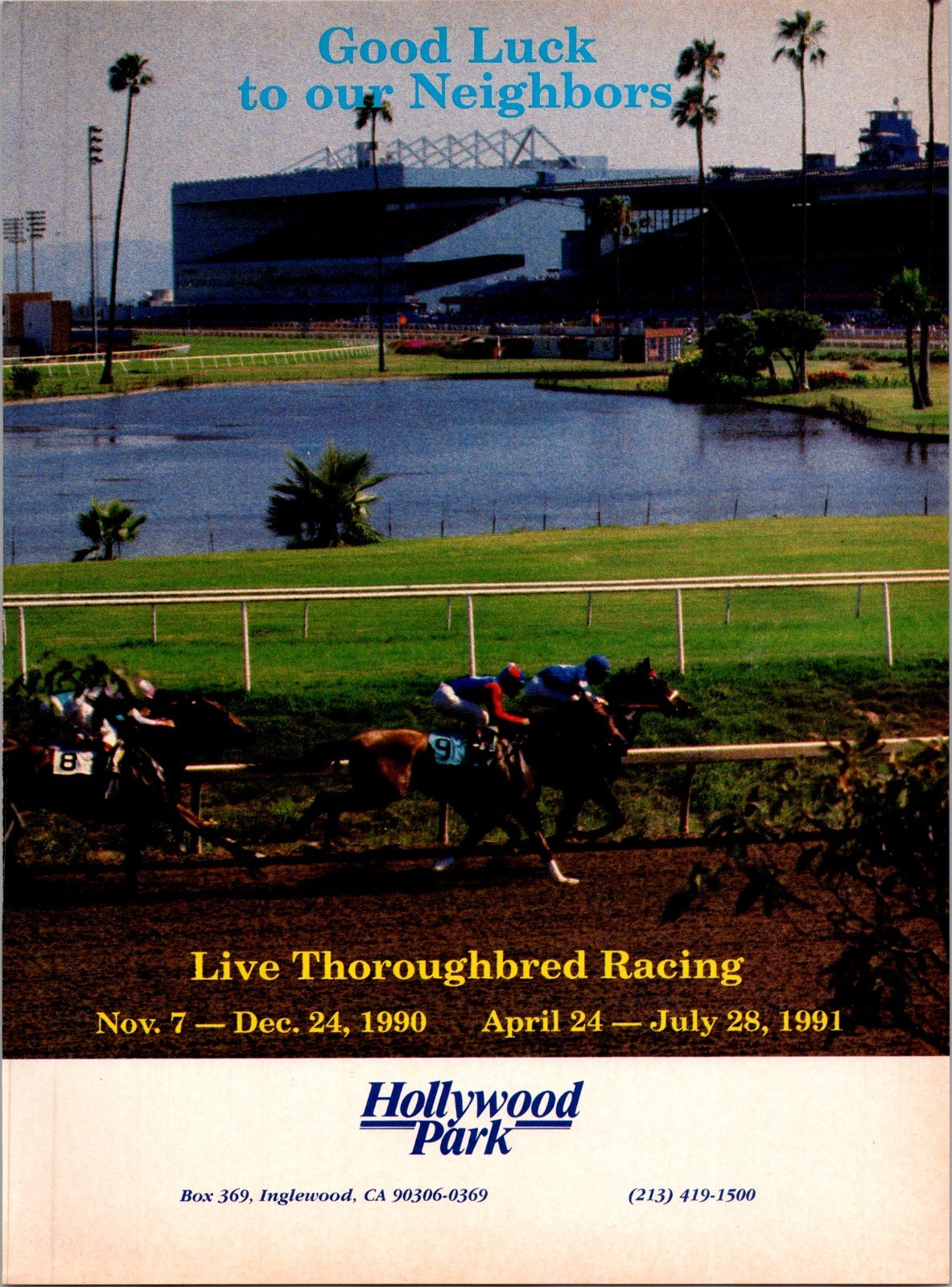 1990 • HOLLYWOOD PARK Print Ad • 90s  HORSE RACING Inglewood GA.21