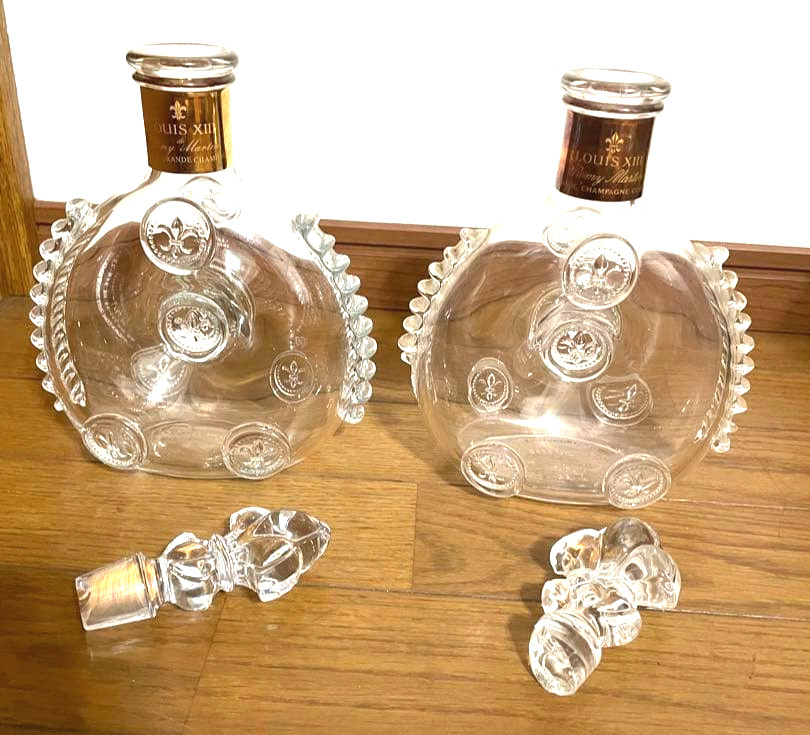 Remy Martin Louis XIII Crystal Empty Decanter Bottle Set of 2 1 Stopper Damaged