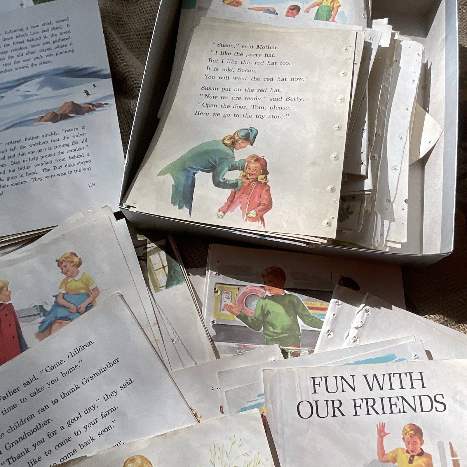 Vintage Lot Illustrated Children\'s Book Pages/dick , Jane Sally Our Friends\
