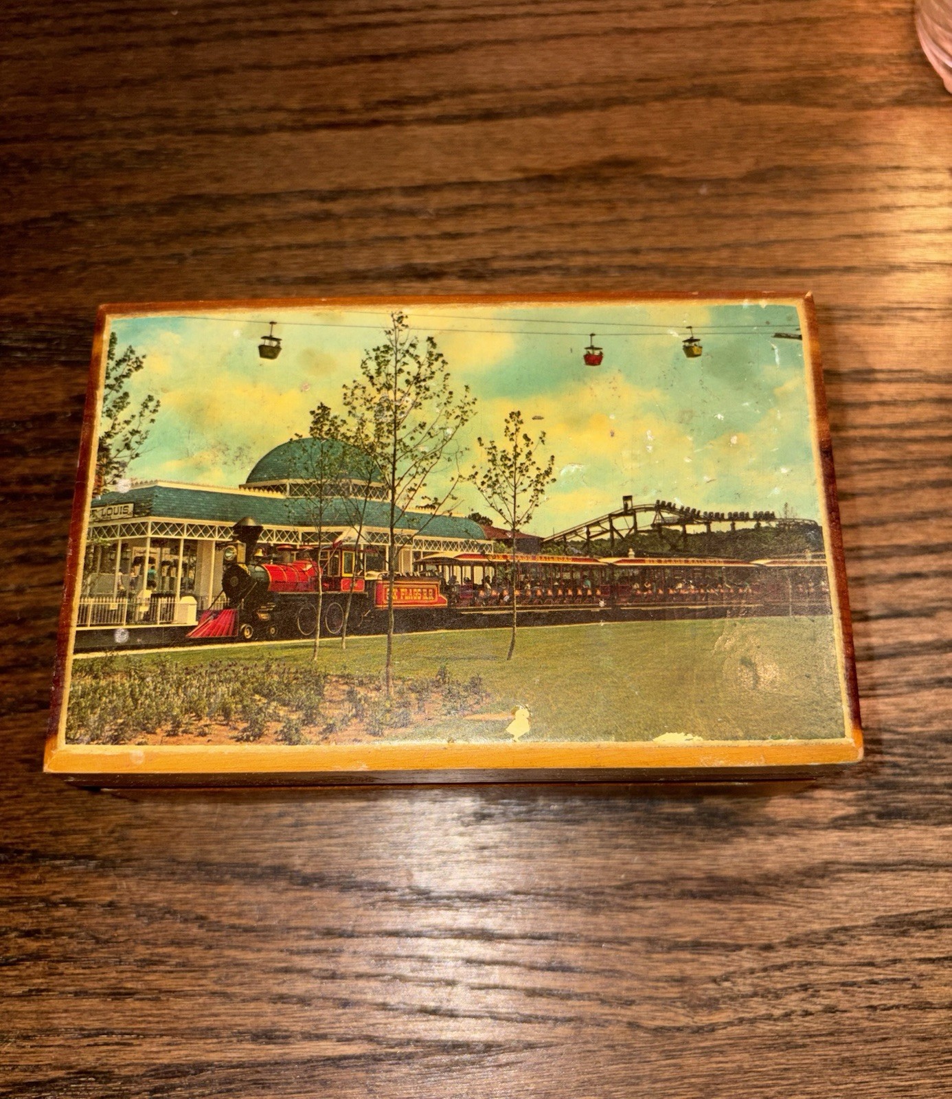 Vintage 1970s Six Flags Over Mid-America Cedar Box J.B. Deere Cedarcraft 15-1625