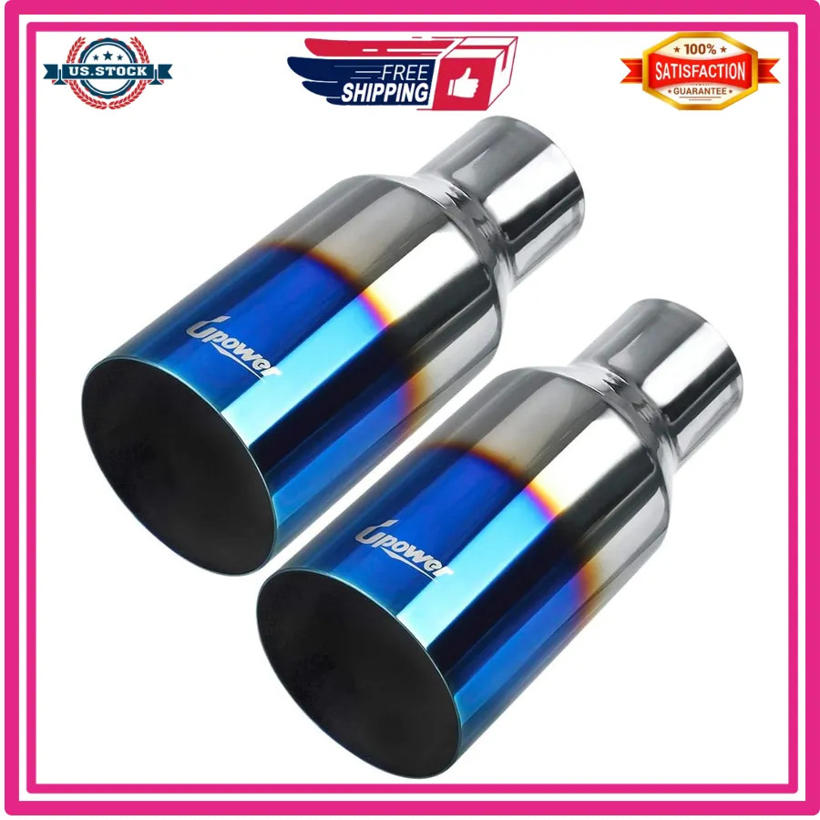 2PCS 2.5in Inlet 4in Outlet Blue Burnt Stainless Steel Exhaust Tip Weld On