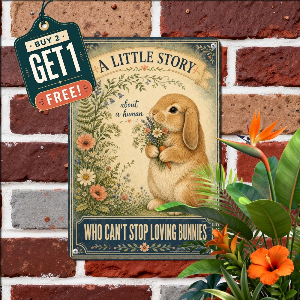 Easter Holiday Bunny Storybook Retro Metal Tin Sign Nursery Room Decor