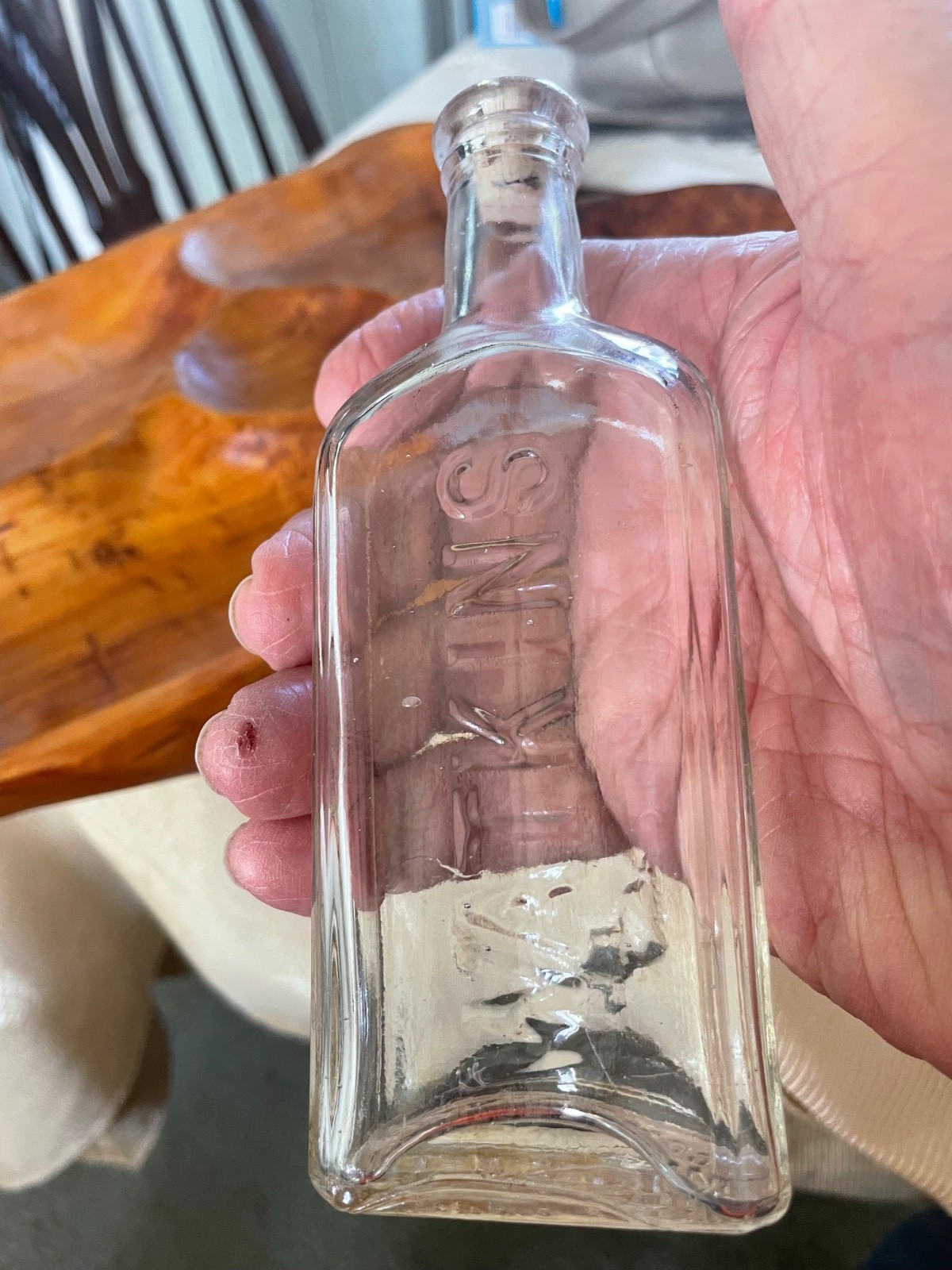 Antique Watkins Clear Embossed Glass Cork Bottle USA 6 Inch Excellent Condition