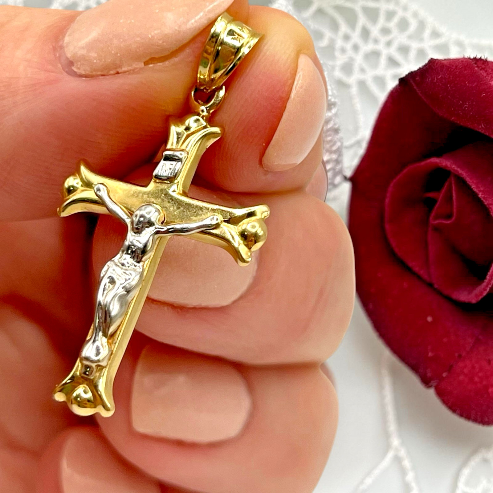 MA Michael Anthony 14K Yellow & White Gold Crucifix Cross Religious Pendant 7/8 MA Michael Anthony 14K Yellow & White Gold Crucifix Cross Religious Pendant 7/8