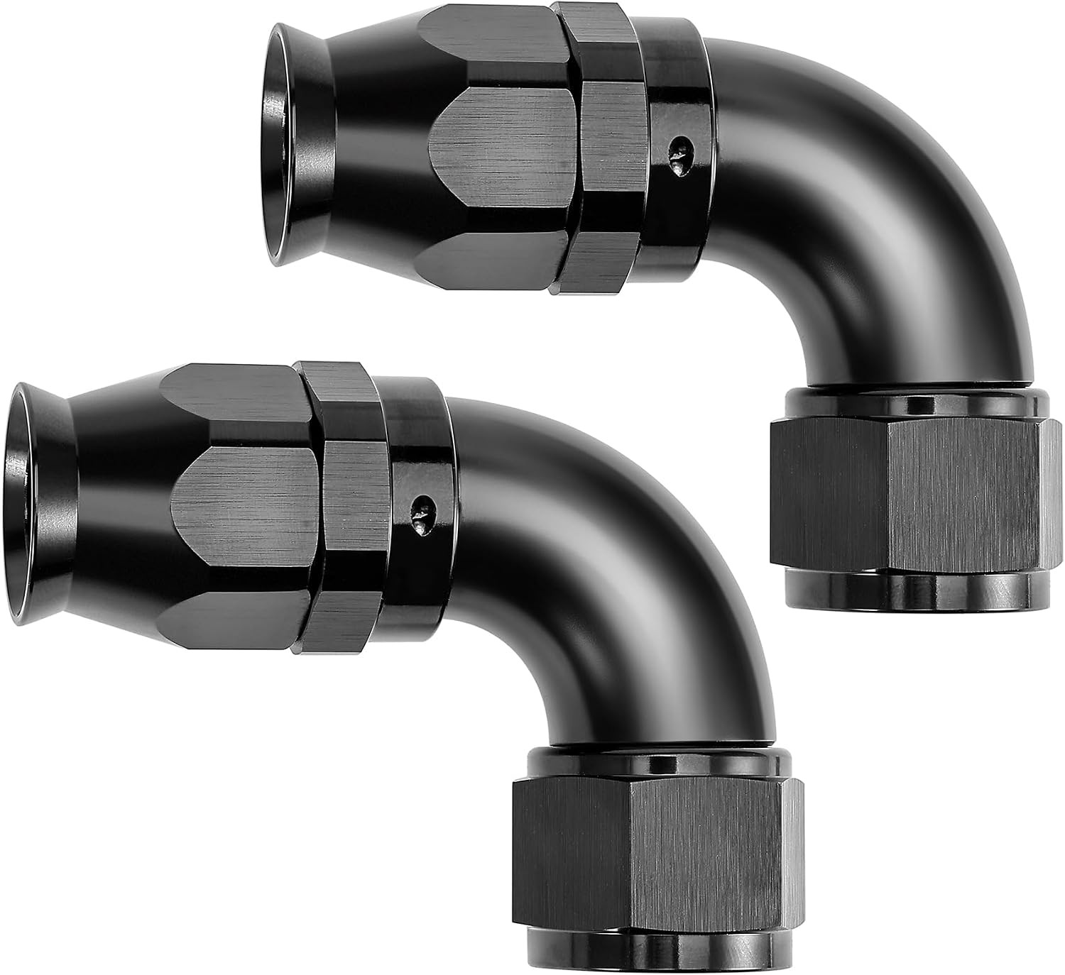 10AN 90 Degree PTFE One Piece Full Flow End Hose Fitting Aluminum Black 2PCS