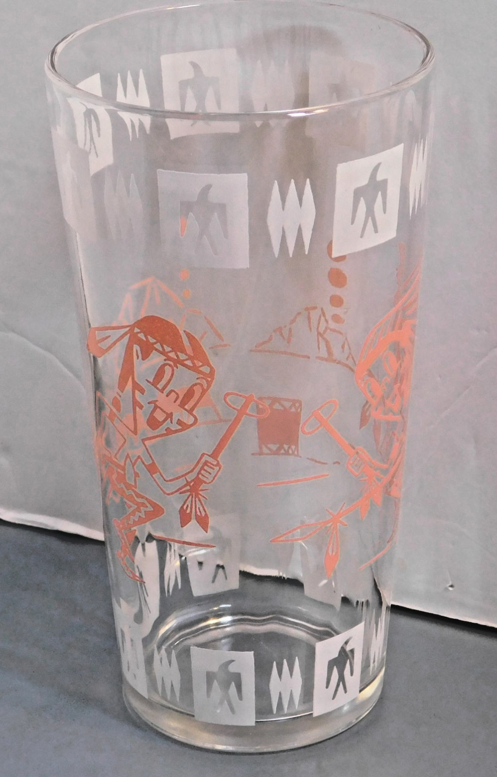 1950's Hazel Atlas Glass Co. Fantacy Character NATIVE AMERICAN Tumbler Glass 1950's Hazel Atlas Glass Co. Fantacy Character NATIVE AMERICAN Tumbler Glass