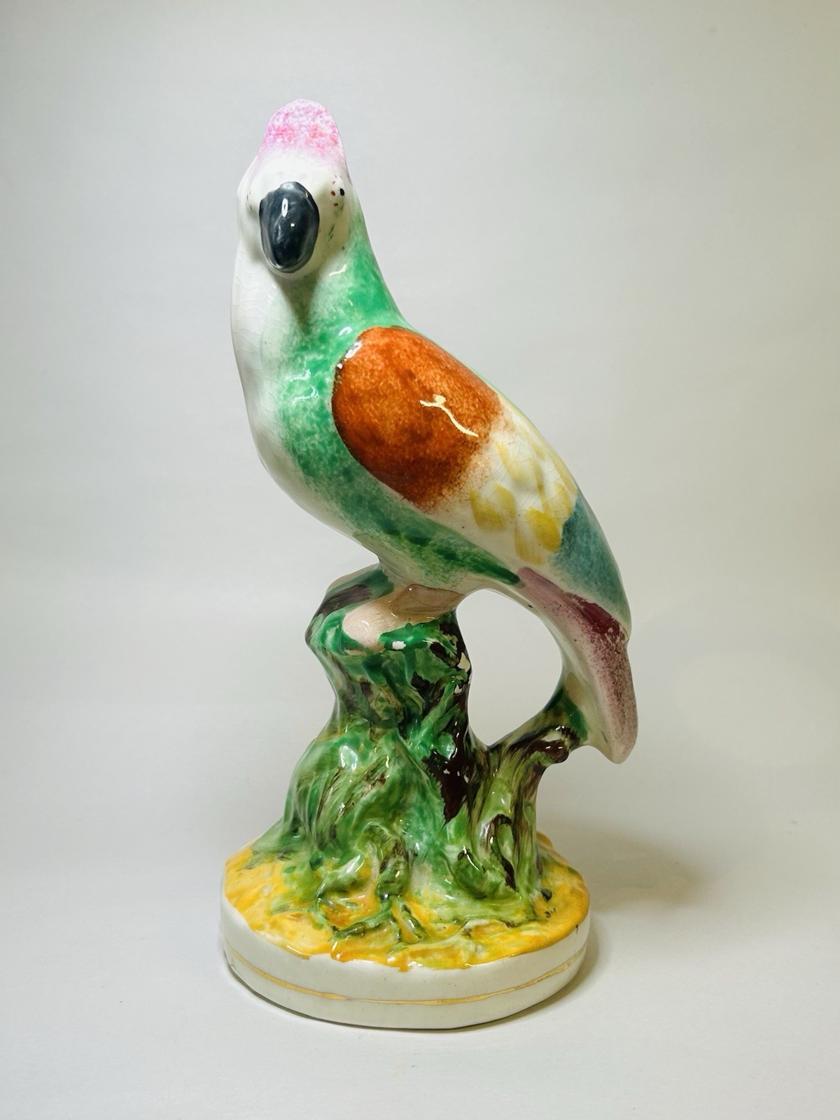 Antique 19th Century Staffordshire Polychrome Hand Painted Parrot Bird Figurine