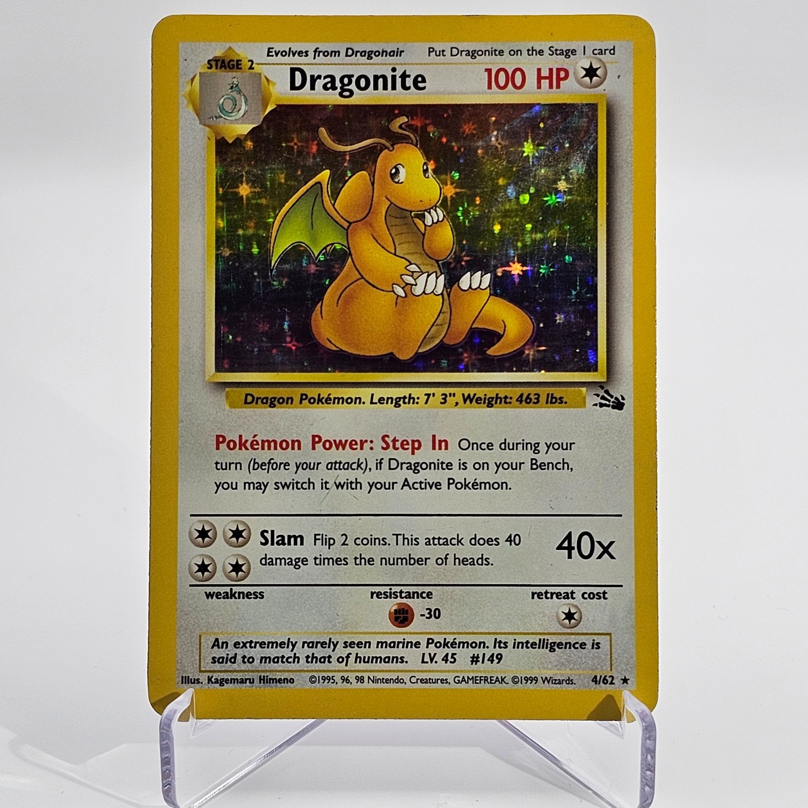 Dragonite - 4/62 - Holo Rare Fossil Unlimited Pokemon Card WOTC MP