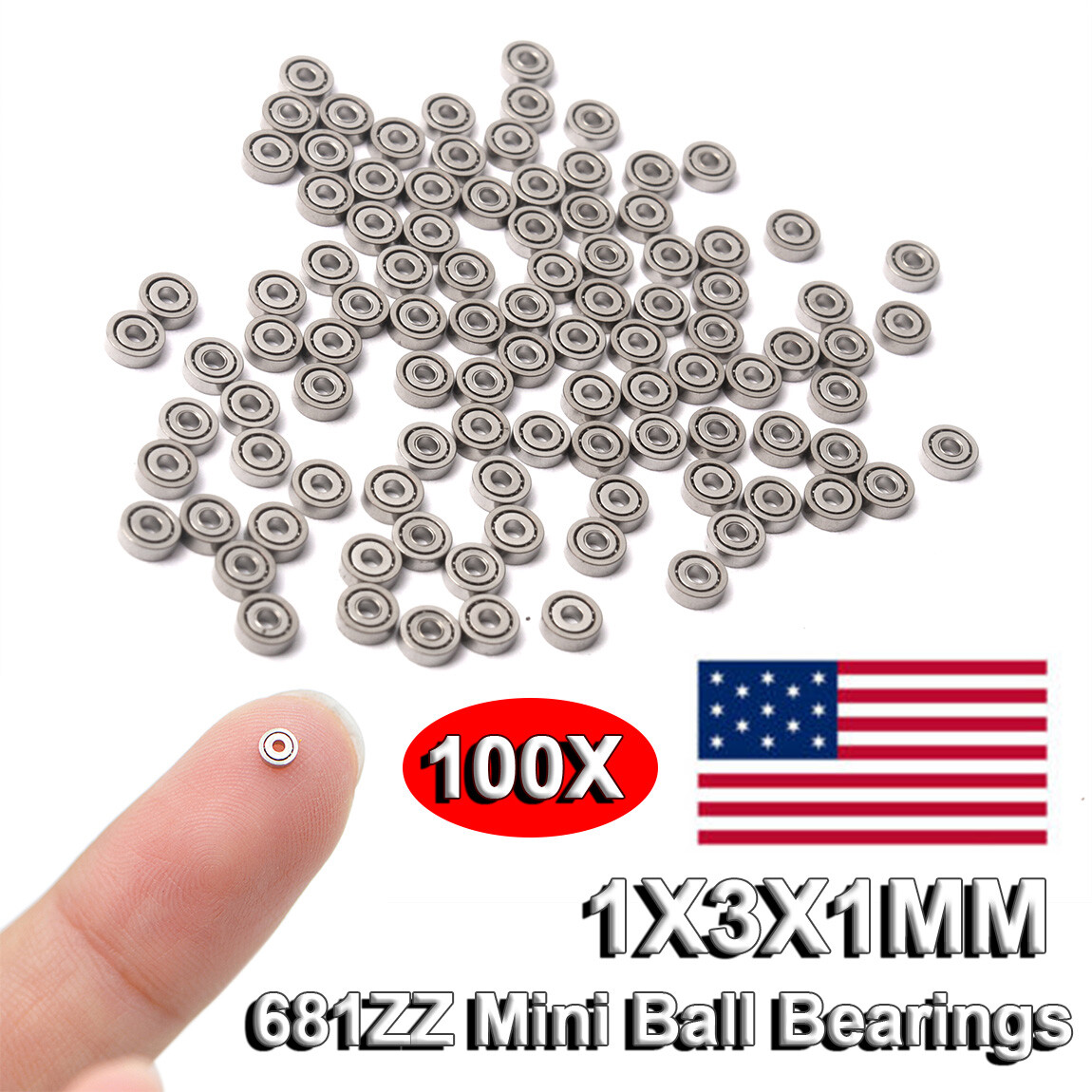 100x 681ZZ Mini iron Roller Bearings Metal Shielded Ball Bearing 1X3X1mm Silver 100x 681ZZ Mini iron Roller Bearings Metal Shielded Ball Bearing 1X3X1mm Silver