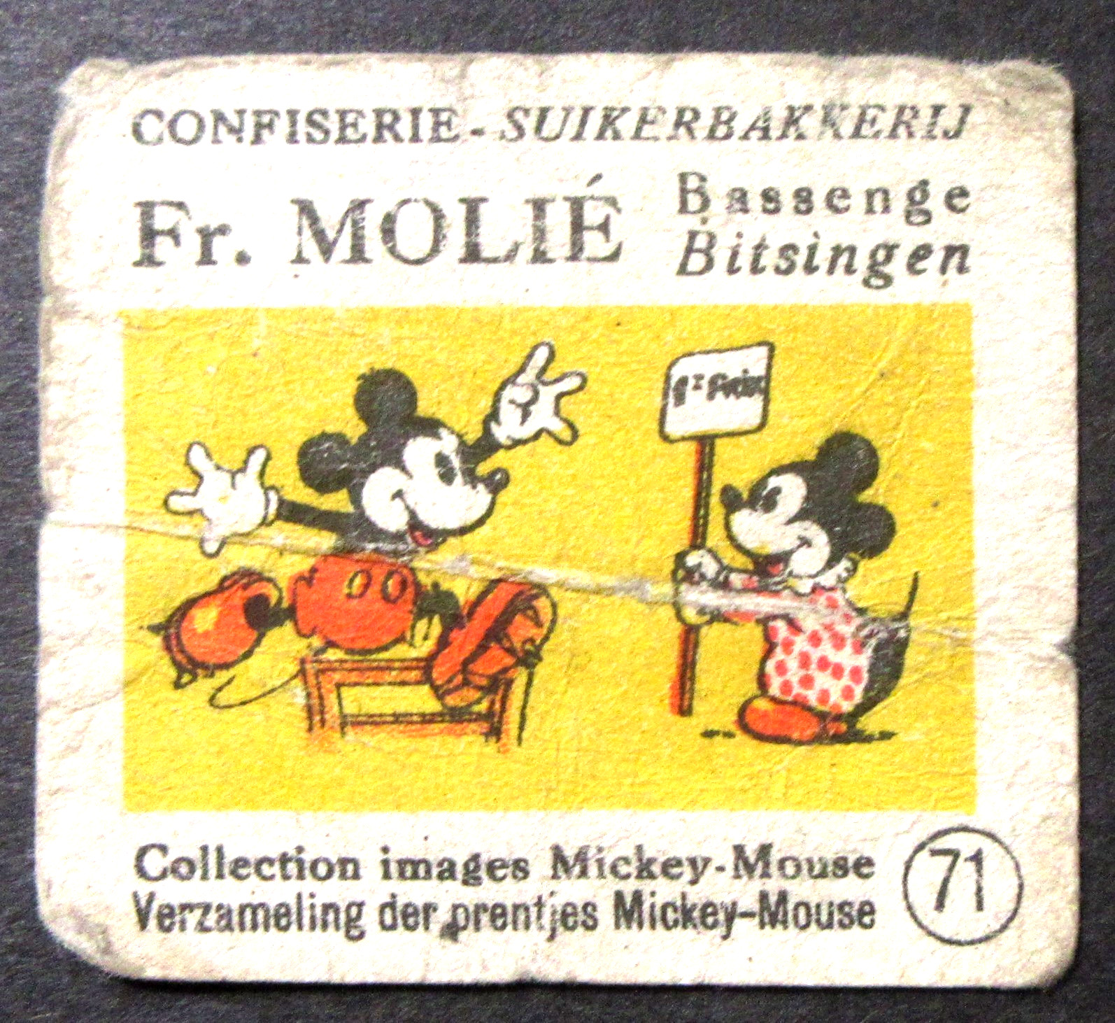 rare circa 1935 Fr. Molie #71 Mickey Mouse running to nephew card BELGIUM