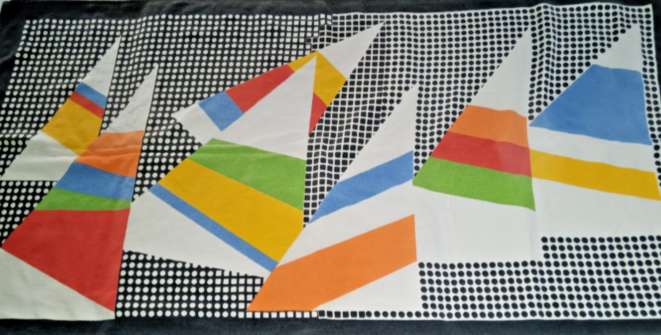 Vtg 1980s J R United Industries Bath or Beach Towel Geometric Abstract Pop Art