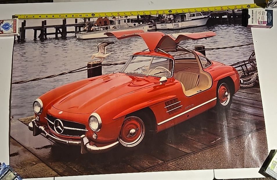 Beautiful Red Mercedes-Benz 300SL Gull Wing on Dock POSTER 24x36\ Beautiful Red Mercedes-Benz 300SL Gull Wing on Dock POSTER 24x36\