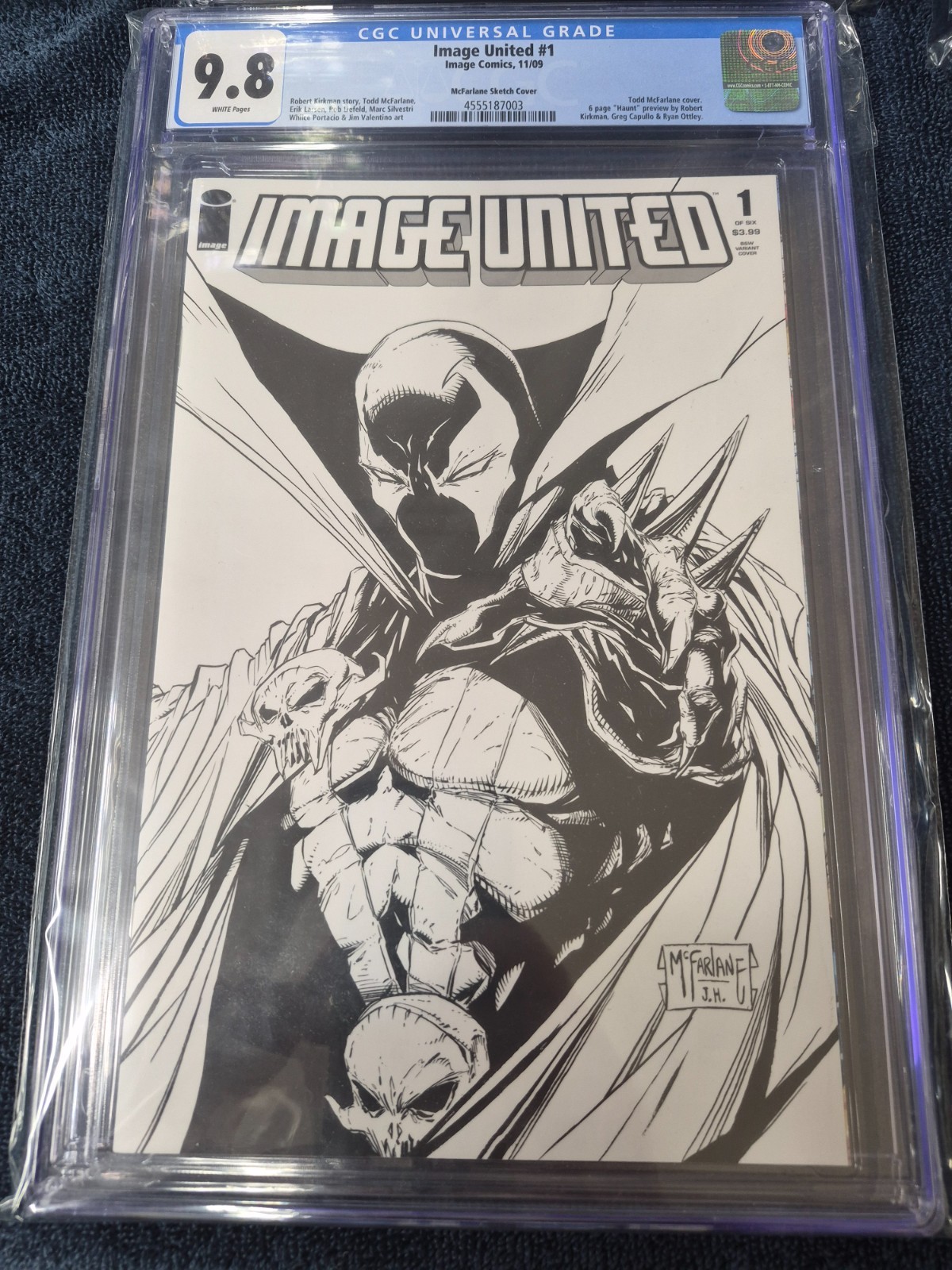 Image United 1 2009 CGC 9.8 White Pages Todd McFarlane 1:50 Spawn Sketch Cover