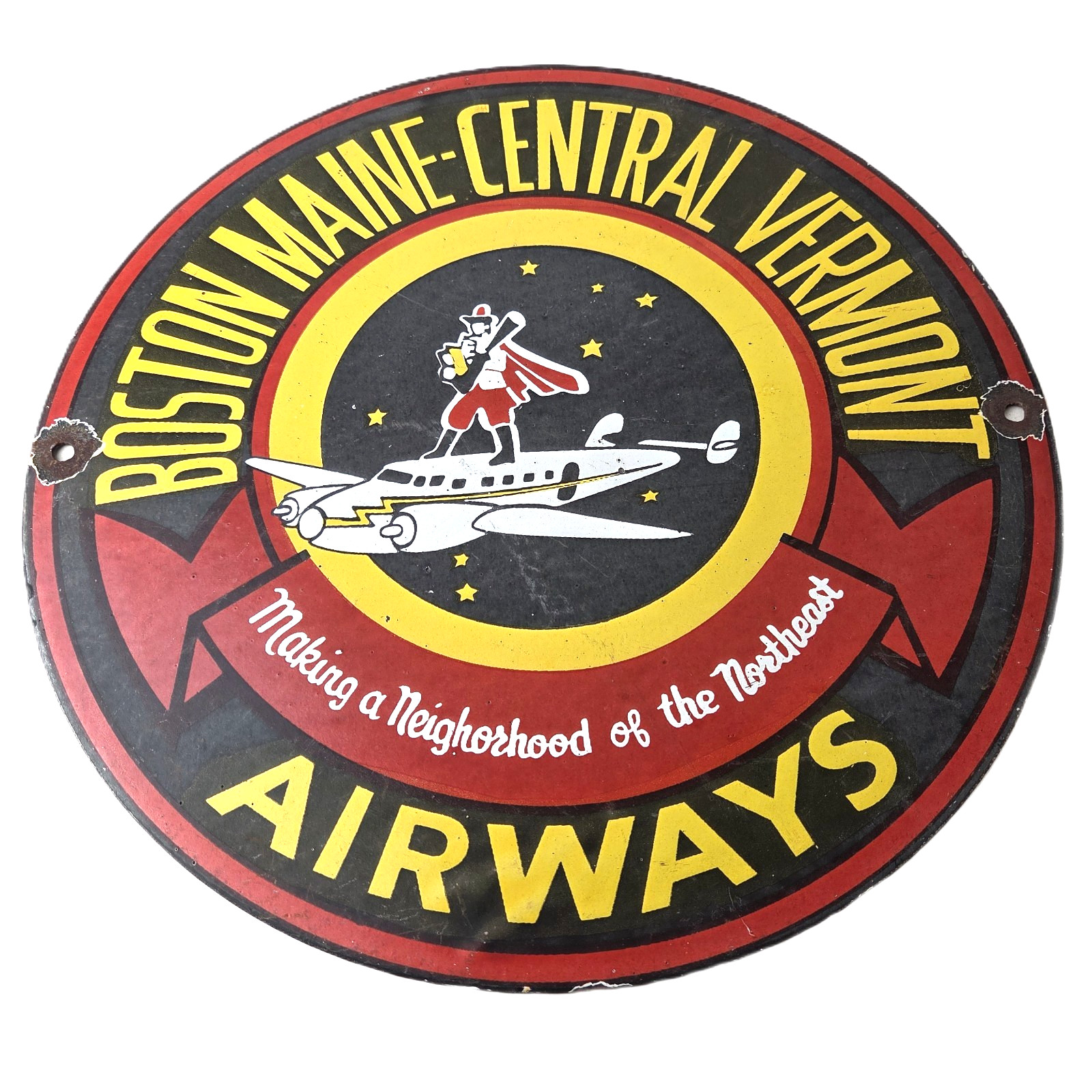 Vintage Boston Maine Airways Porcelain Sign - Pilot Plane Aviation Sign