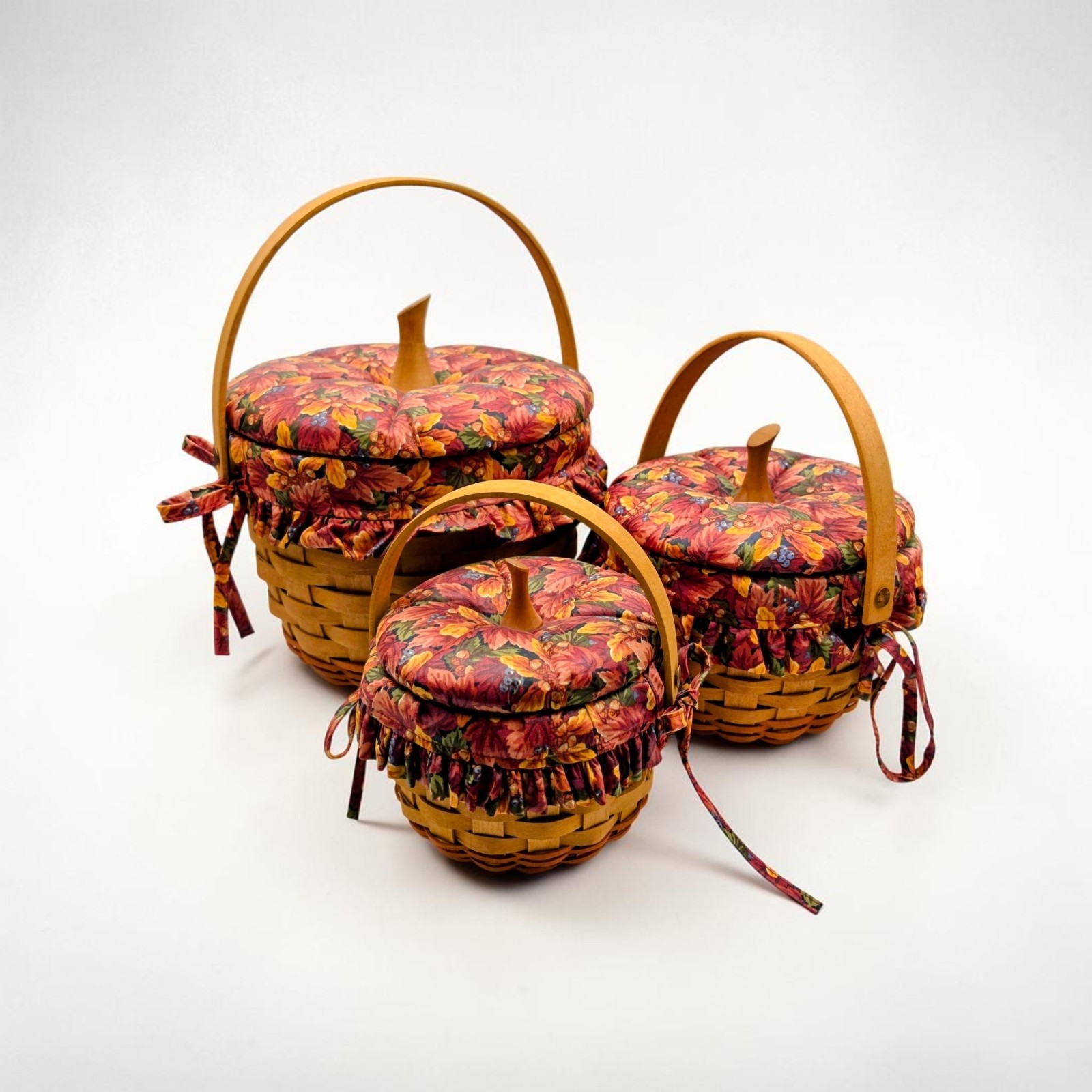 3 Longaberger 1995 Pumpkin Basket~Fabric Lid~Liner 9.5\ 3 Longaberger 1995 Pumpkin Basket~Fabric Lid~Liner 9.5\