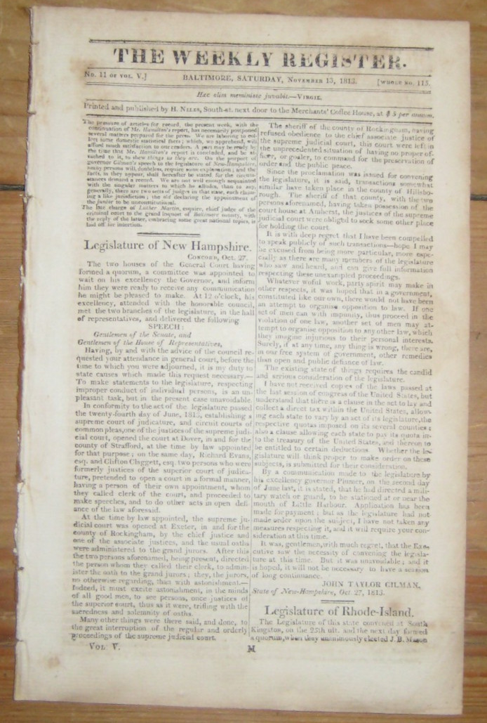 1813, Baltimore Newspaper \