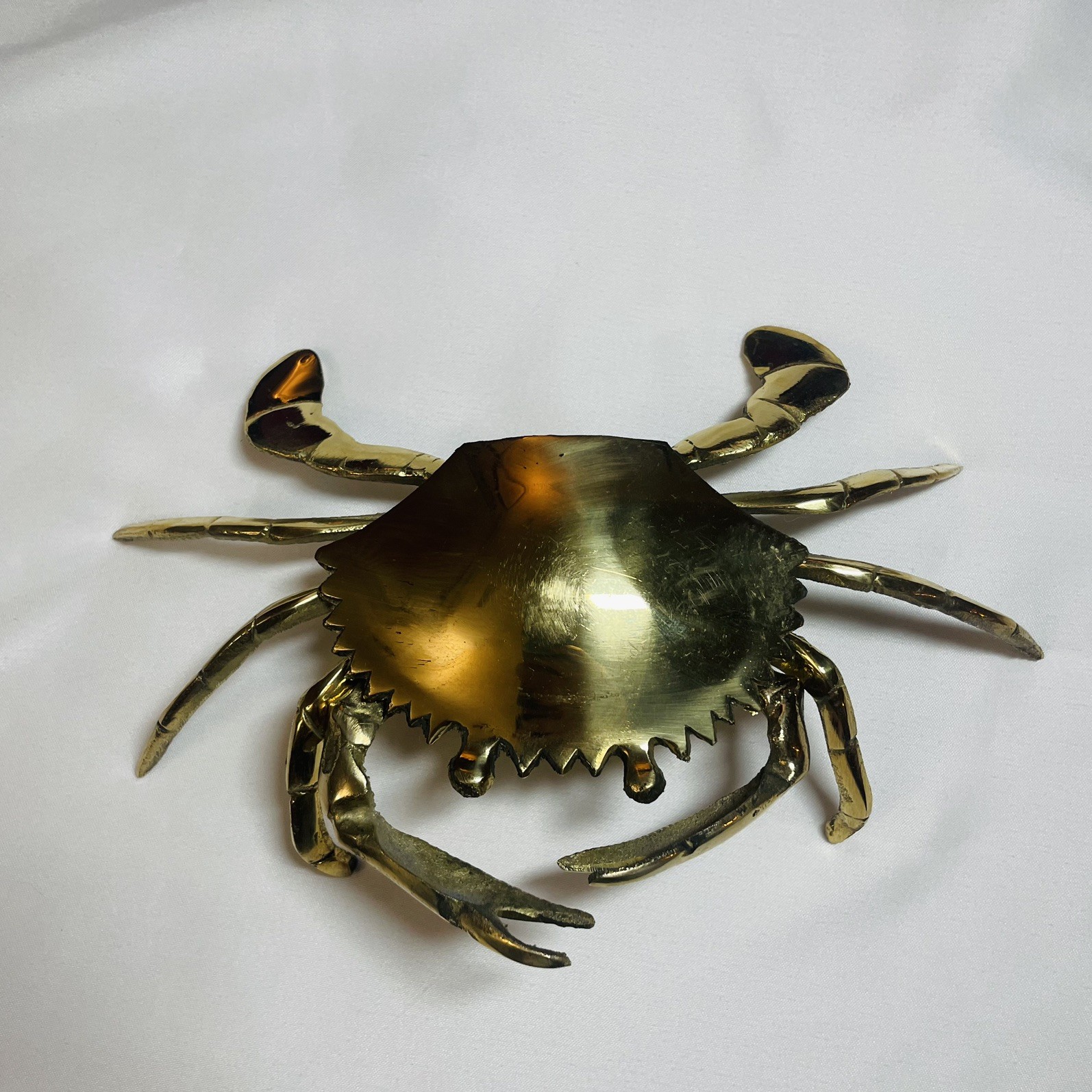 Vintage Mid Century Brass Crab Ashtray/Jewelry keeper Hinged Hide Trinket Box