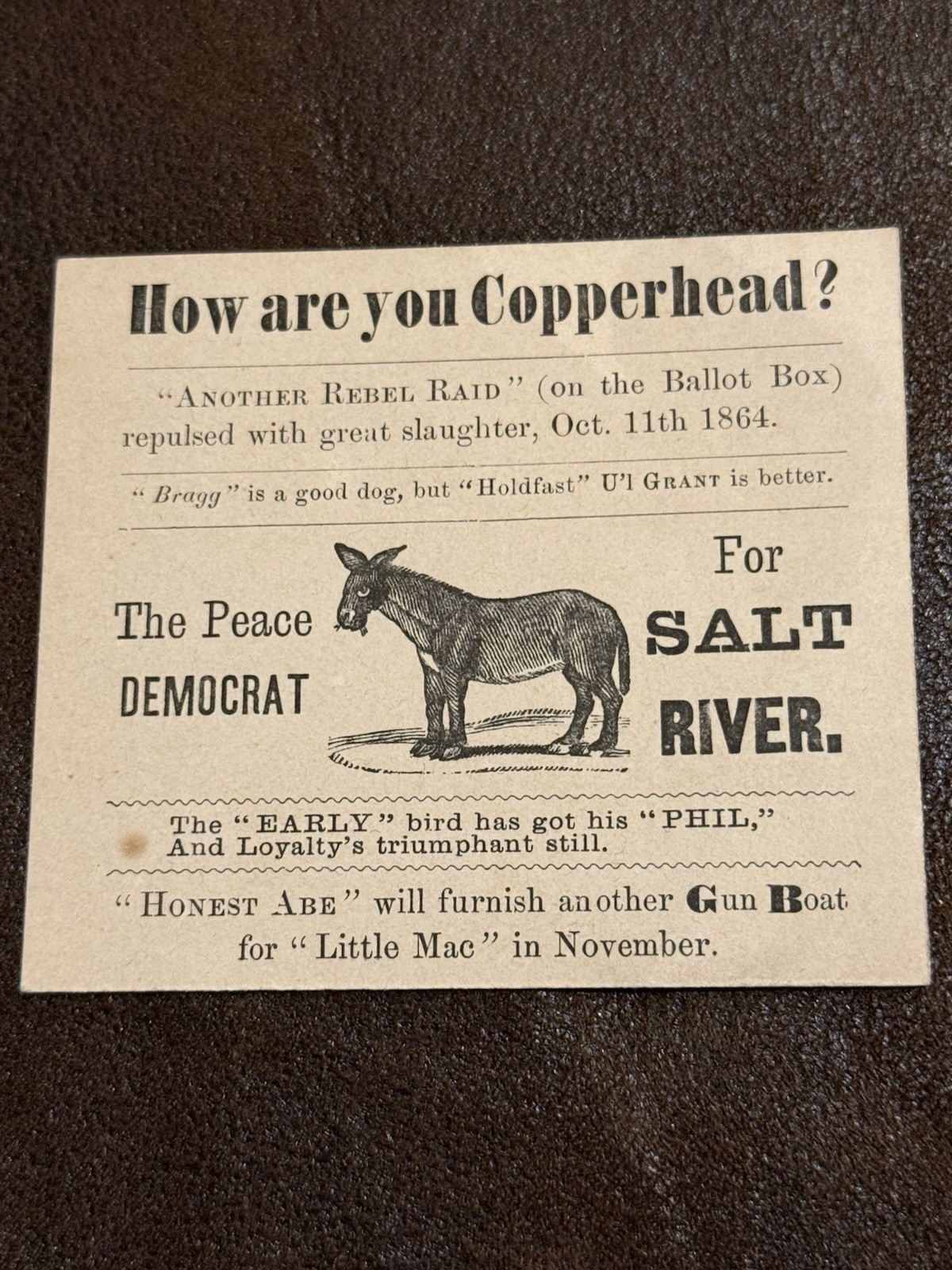 1864 Abraham Lincoln / Anti McClellan Salt River Ticket