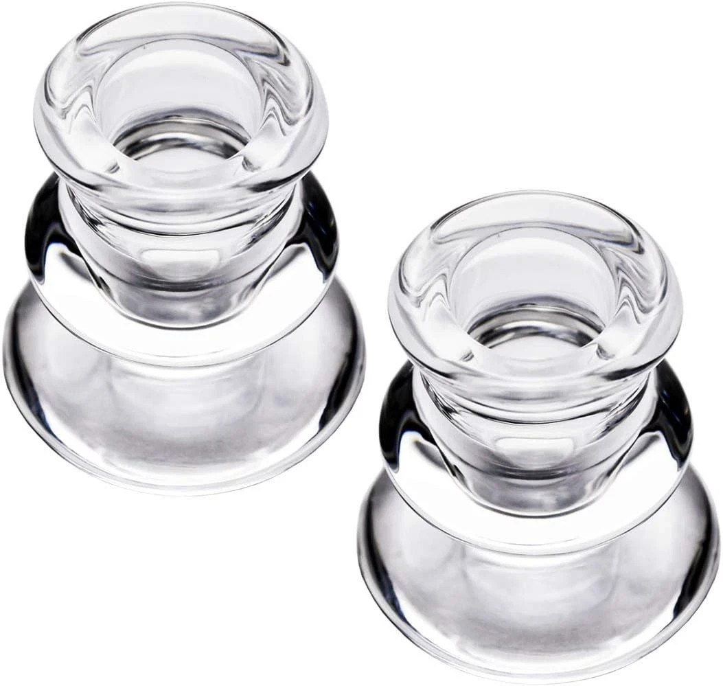 Clear Glass Candlestick Holders, Set of 2 Taper Candle Holders for Wedding, Deco Clear Glass Candlestick Holders, Set of 2 Taper Candle Holders for Wedding, Deco