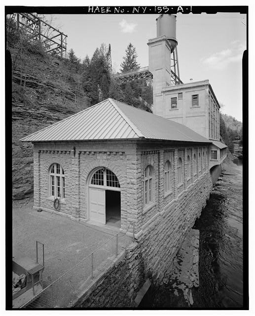 1. View north of old powerhouse (foreground) and new powerhouse (right