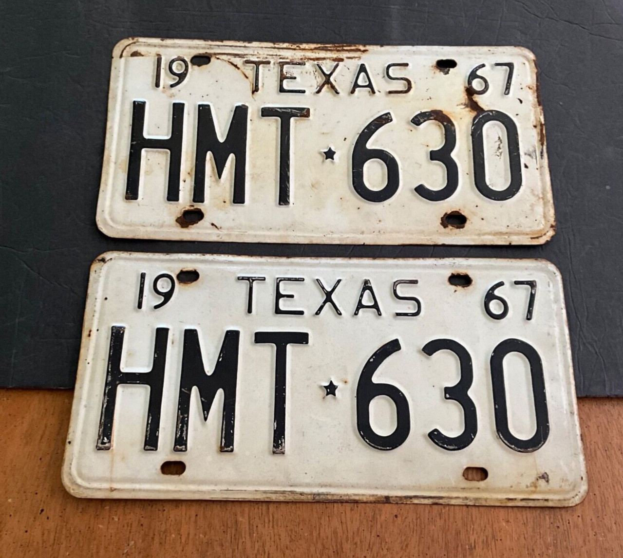 Pair 1967 Texas License Plate Tag HMT 630