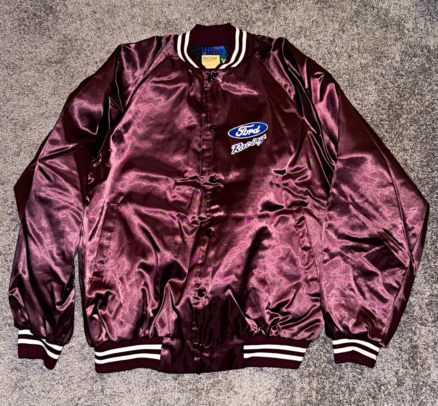 Ford Racing Burgundy Satin Snap Jacket XL Promo Clothing Automobiles vintage 