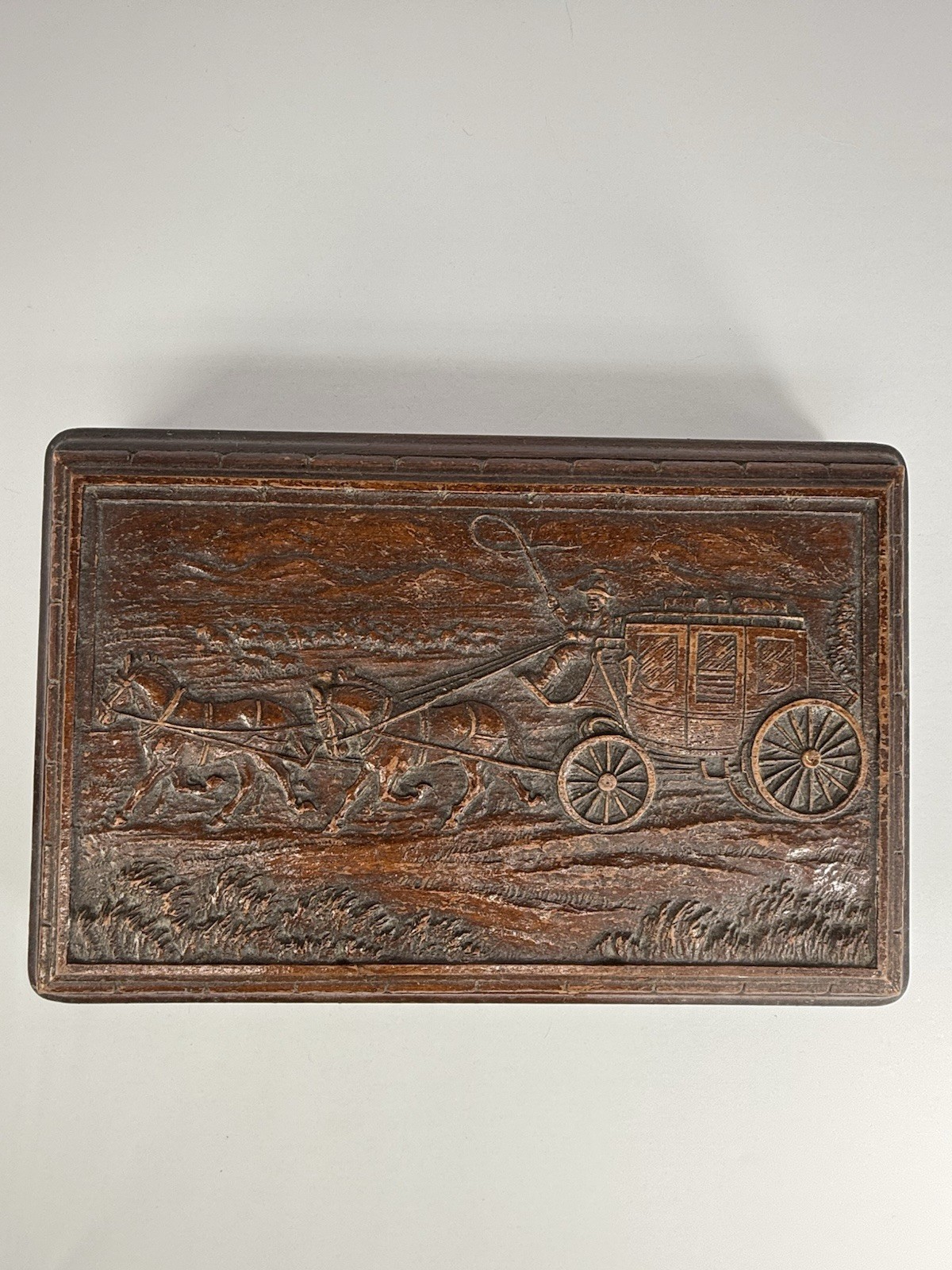 Vintage SyrocoWood Stagecoach Jewelry Box Western Horse Carriage Trinket Box