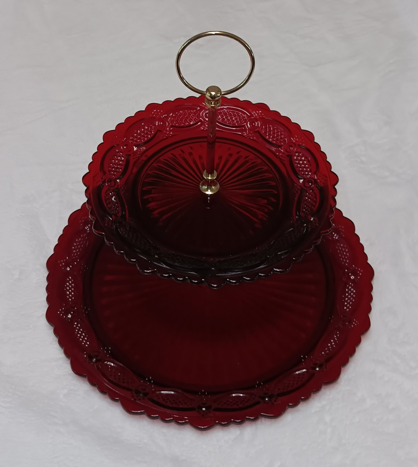 Vintage Avon The 1876 Cape Cod Collection Ruby Red Two Tier Server New In Box Vintage Avon The 1876 Cape Cod Collection Ruby Red Two Tier Server New In Box